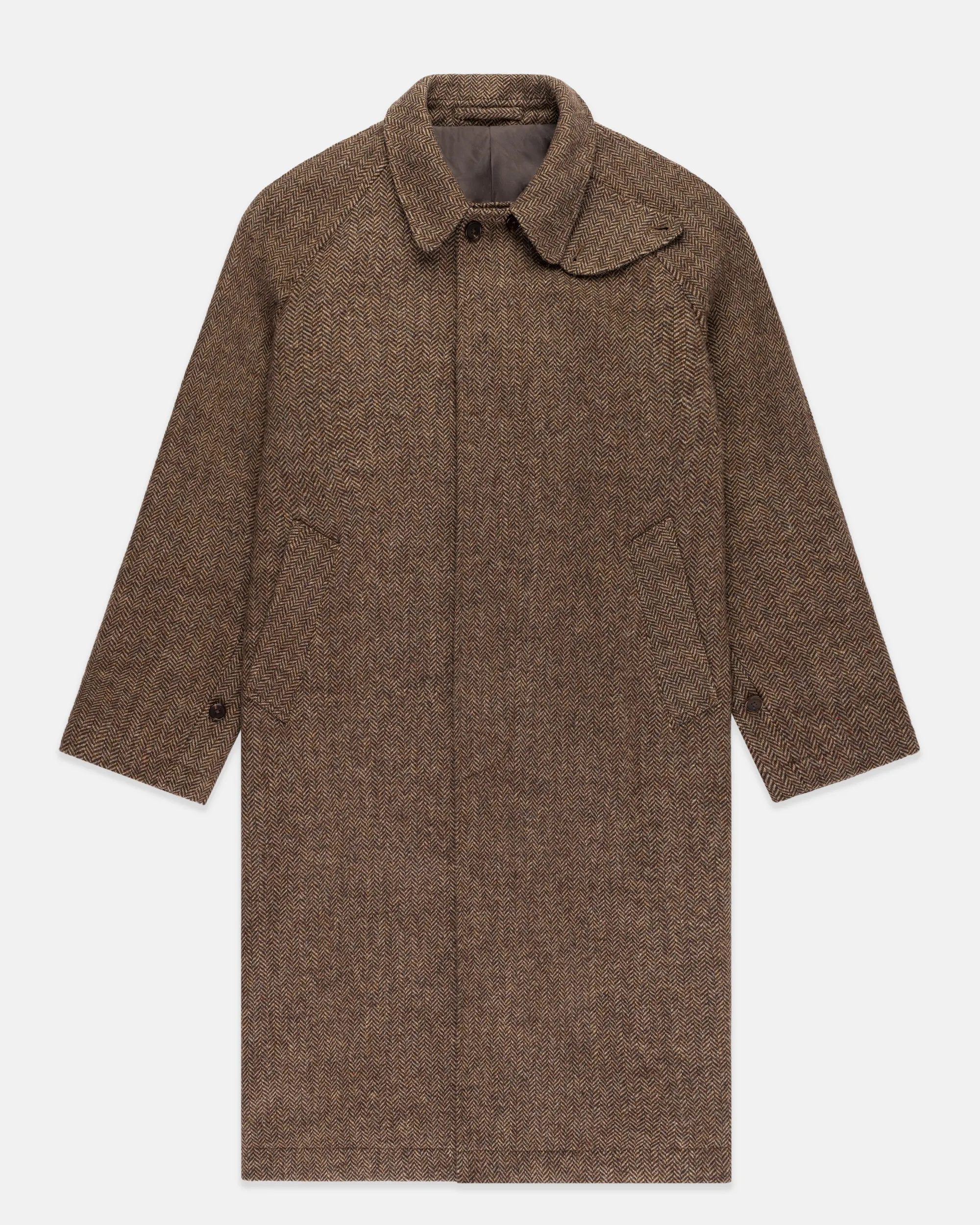 Brown Herringbone British Tweed Balmacaan sold by J. Press