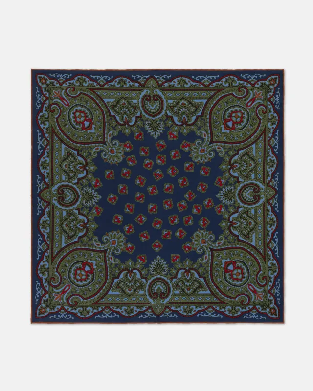 Made-in England Navy Paisley Silk Pocket Square sold by J. Press