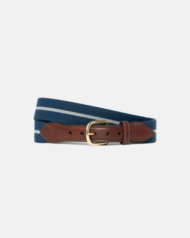 Made-in-USA Blue & Grey Striped Belgian Stretch Surcingle Belt sold by J. Press