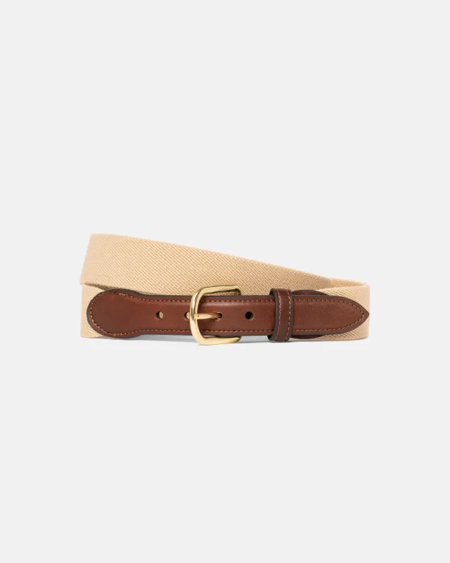Made-in-USA Solid Khaki Belgian Stretch Surcingle Belt sold by J. Press