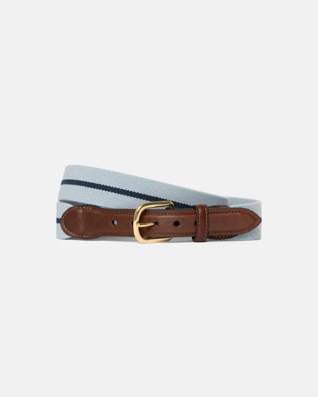 Made-in-USA Sky & Navy Striped Belgian Stretch Surcingle Belt sold by J. Press