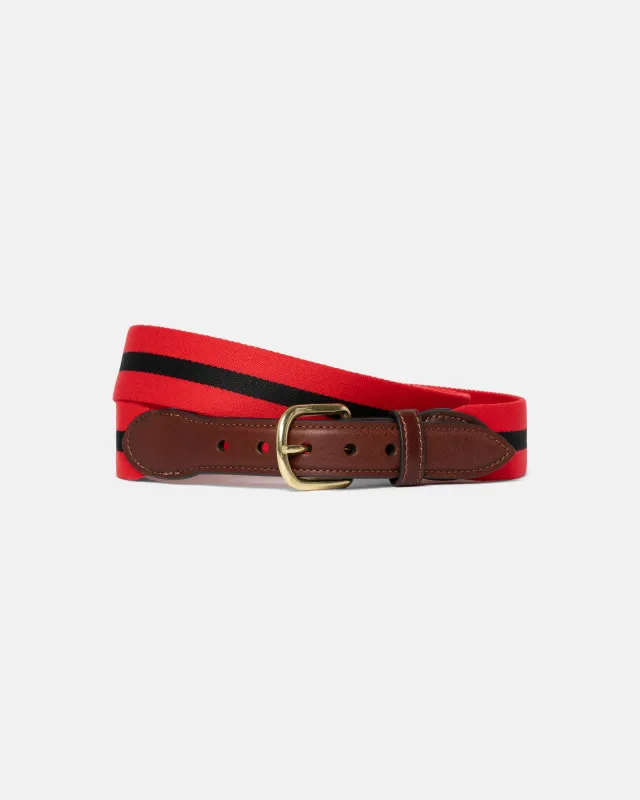 Made-in-USA Red & Black Striped Belgian Wool Surcingle Belt sold by J. Press