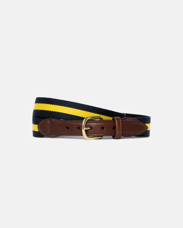Made-in-USA Navy & Yellow Striped Belgian Wool Surcingle Belt sold by J. Press