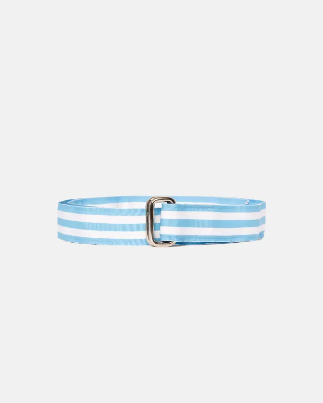 Made-in-USA Light Blue & White Striped Grosgrain Ribbon Belt sold by J. Press