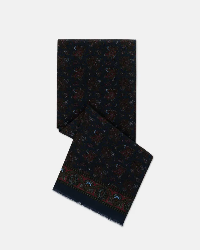 Made-in-England Navy Paisley Wool/Silk Scarf sold by J. Press