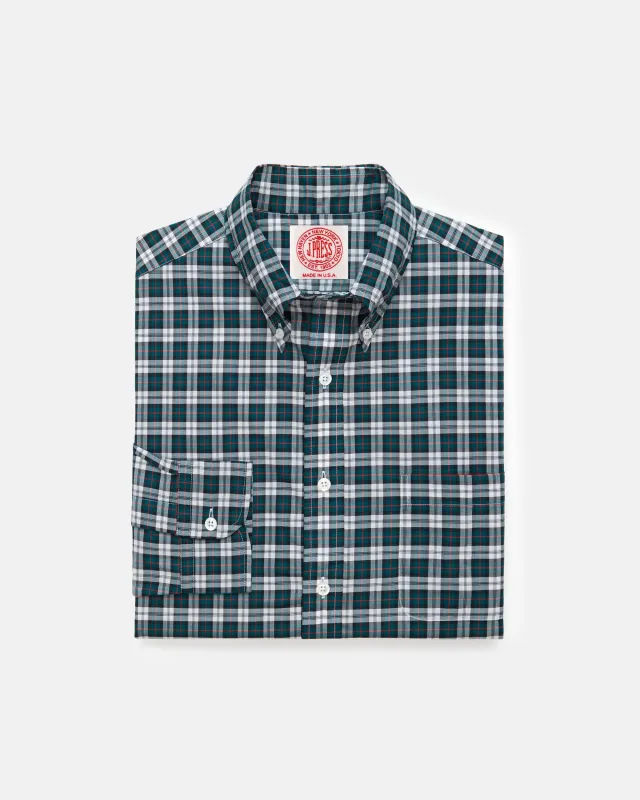 Made-in-USA Green & White Tartan Broadcloth Sport Shirt - Classic Fit sold by J. Press