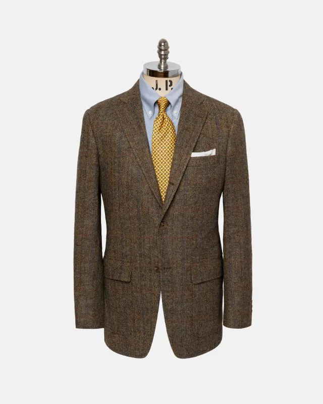 Made-in-USA Tan Herringbone Cheviot Tweed Sport Coat sold by J. Press