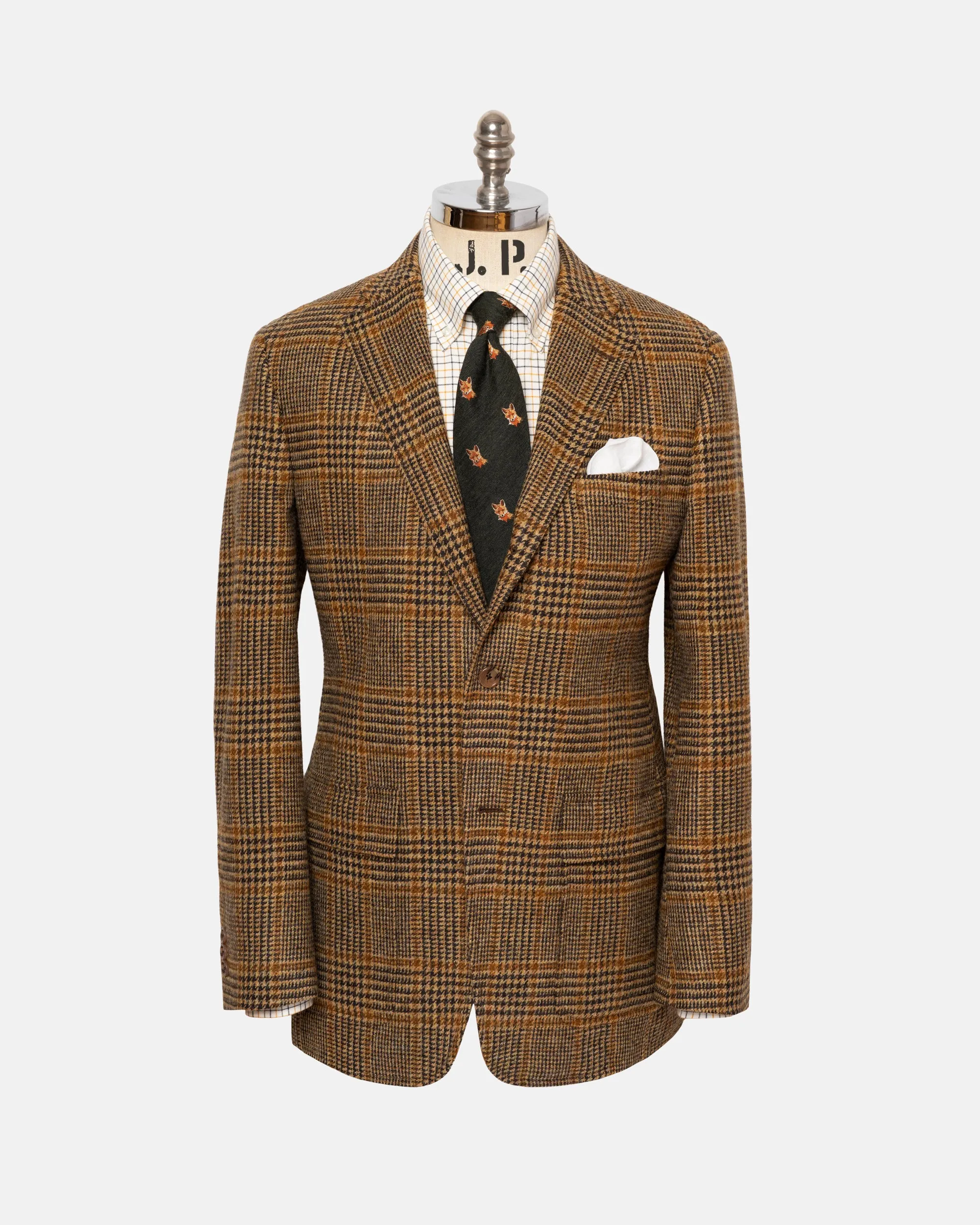 Made-in-USA Brown Prince of Wales Cheviot Tweed Sport Coat sold by J. Press