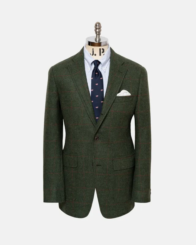 Made-in-USA Olive Windowpane Cheviot Tweed Sport Coat sold by J. Press
