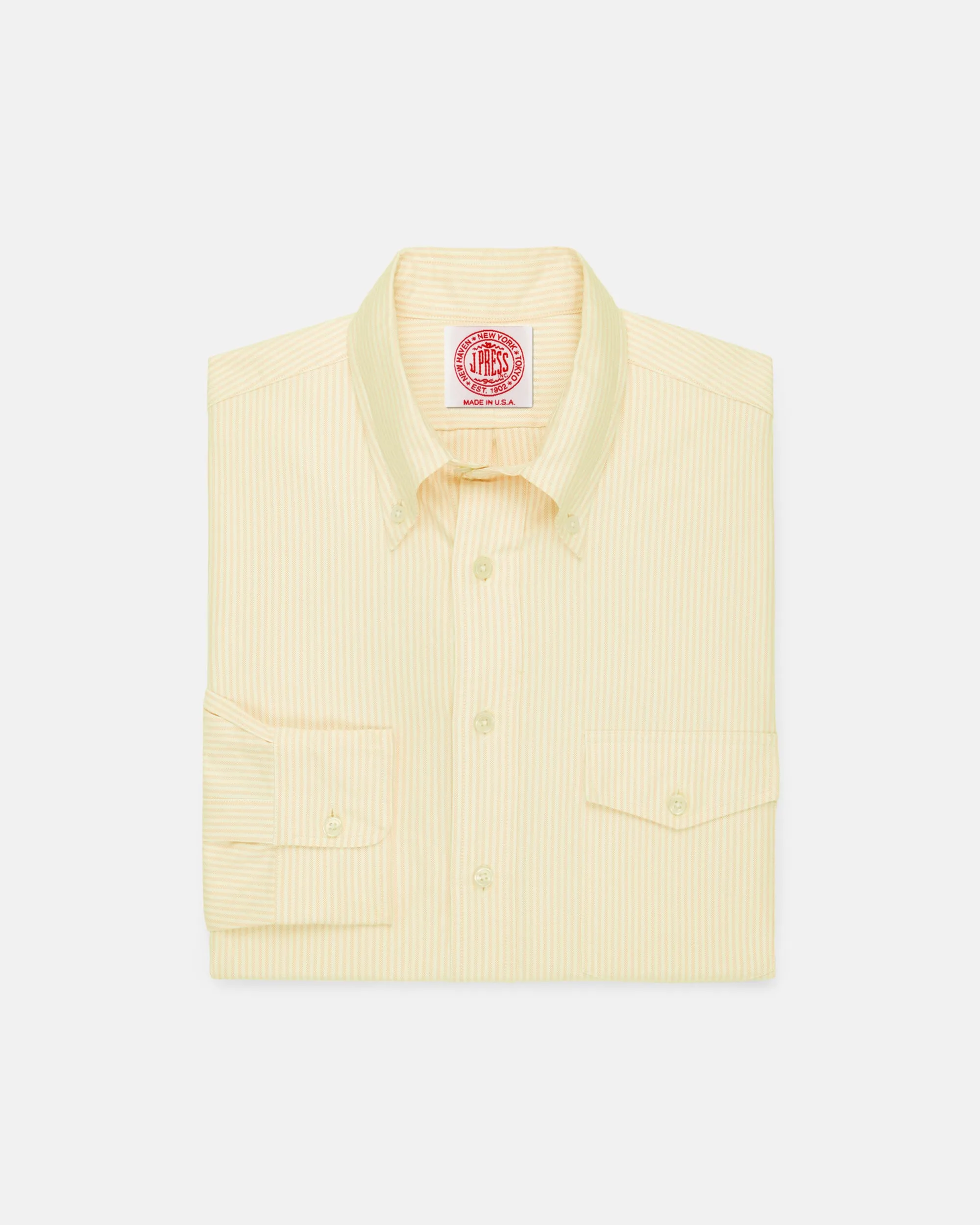 Made-in-USA Flap Pocket Yellow University Stripe Oxford Cloth Shirt - Classic Fit sold by J. Press