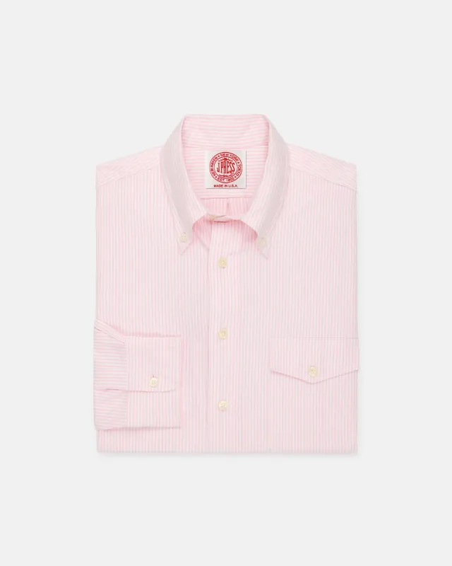 Made-in-USA Flap Pocket Pink University Stripe Oxford Cloth Shirt - Classic Fit sold by J. Press
