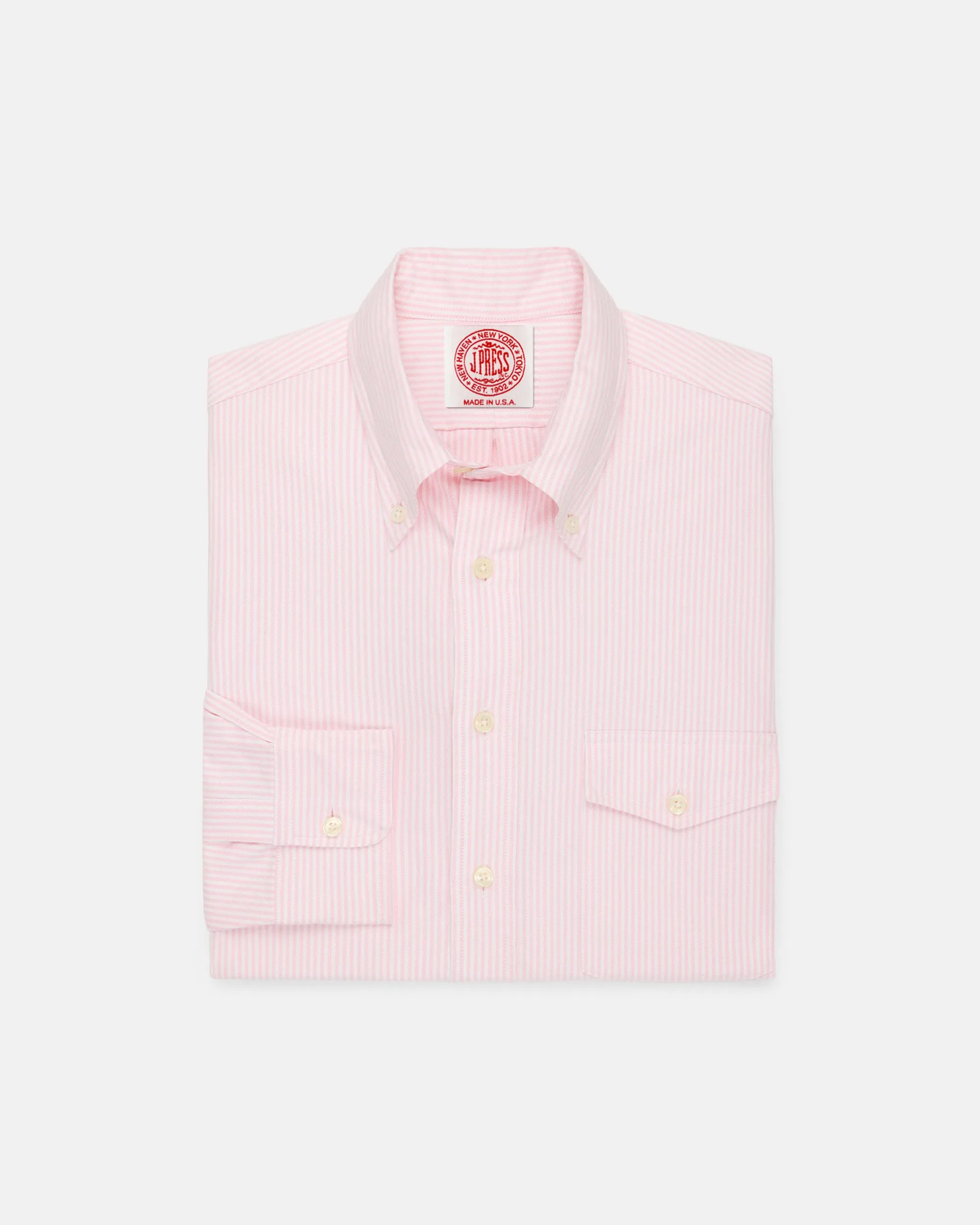 Made-in-USA Flap Pocket Pink University Stripe Oxford Cloth Shirt - Classic Fit sold by J. Press