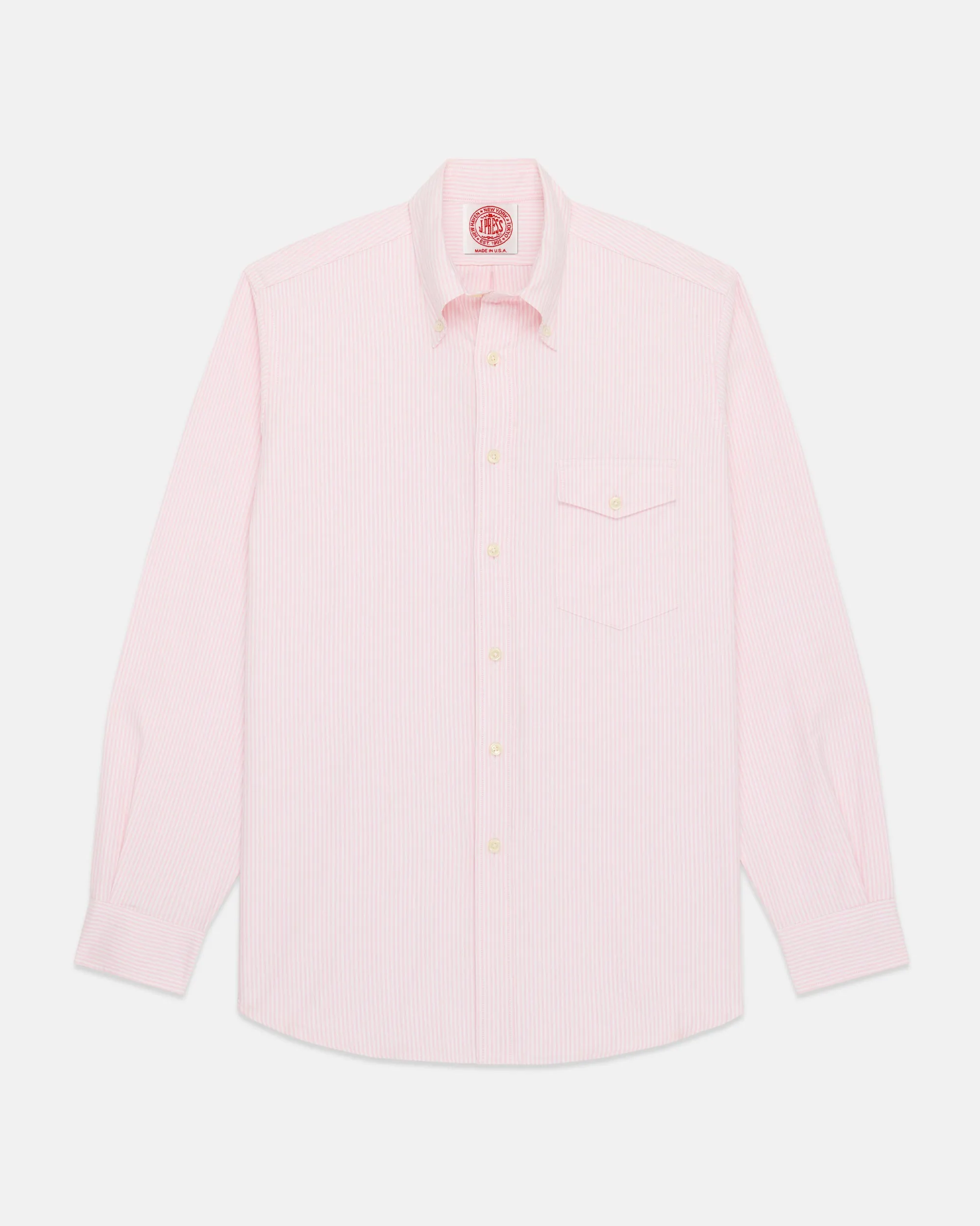 Made-in-USA Flap Pocket Pink University Stripe Oxford Cloth Shirt - Classic Fit sold by J. Press product image thumbnail 2