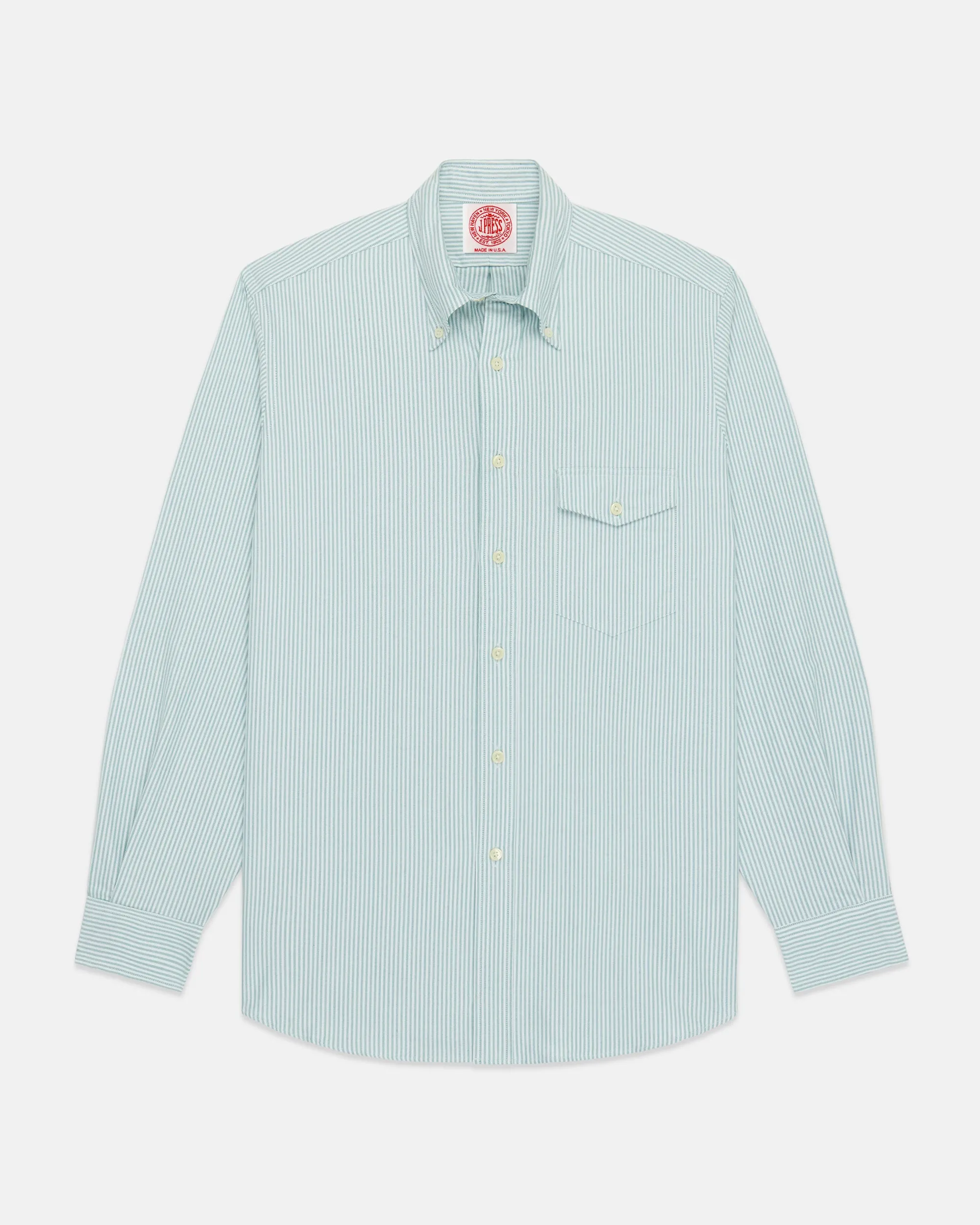 Made-in-USA Flap Pocket Green University Stripe Oxford Cloth Shirt - Classic Fit sold by J. Press product image thumbnail 2