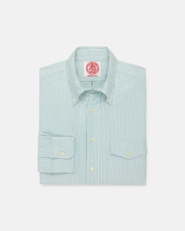Made-in-USA Flap Pocket Green University Stripe Oxford Cloth Shirt - Classic Fit sold by J. Press
