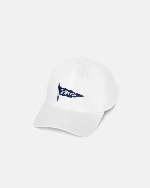 Made-in-USA White J. Press Embroidered Burgee Dad Hat made by J. Press