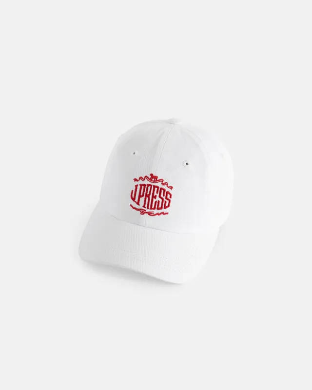 Made-in-USA White J. Press Embroidered Logo Dad Hat made by J. Press