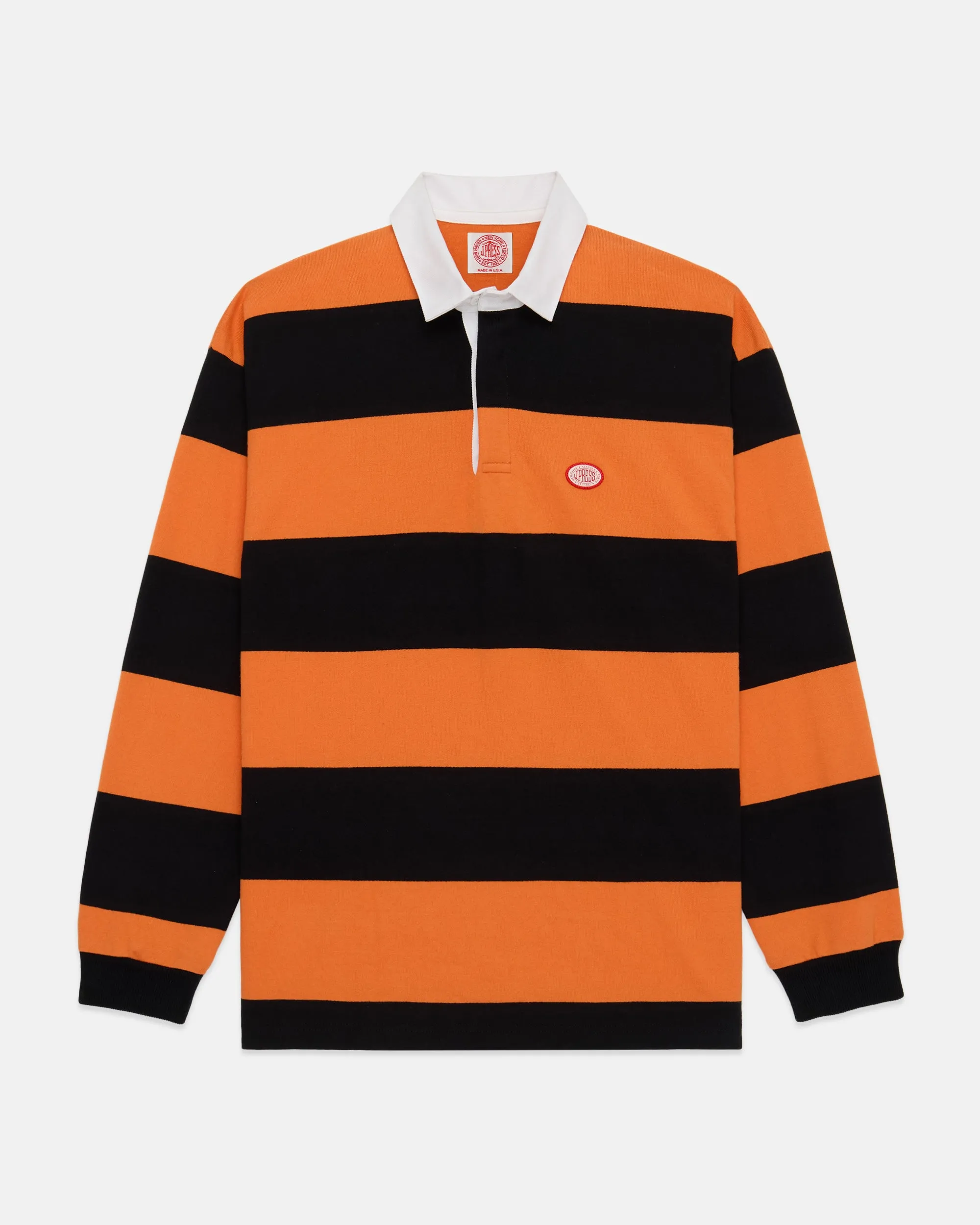 Made-in-USA Orange Guard Stripe J. Press Seal Cotton Rugby sold by J. Press