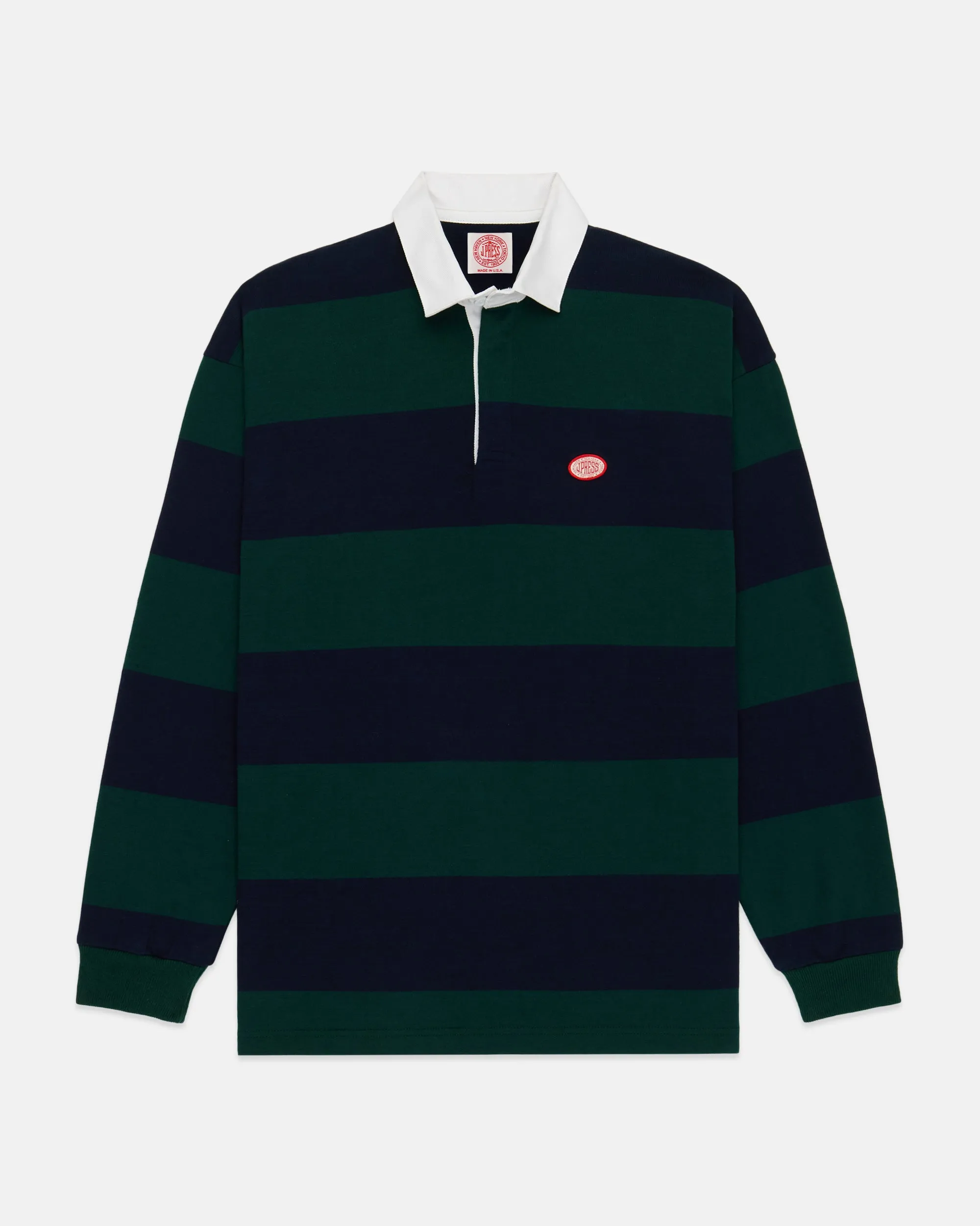 Made-in-USA Green Guard Stripe J. Press Seal Cotton Rugby sold by J. Press