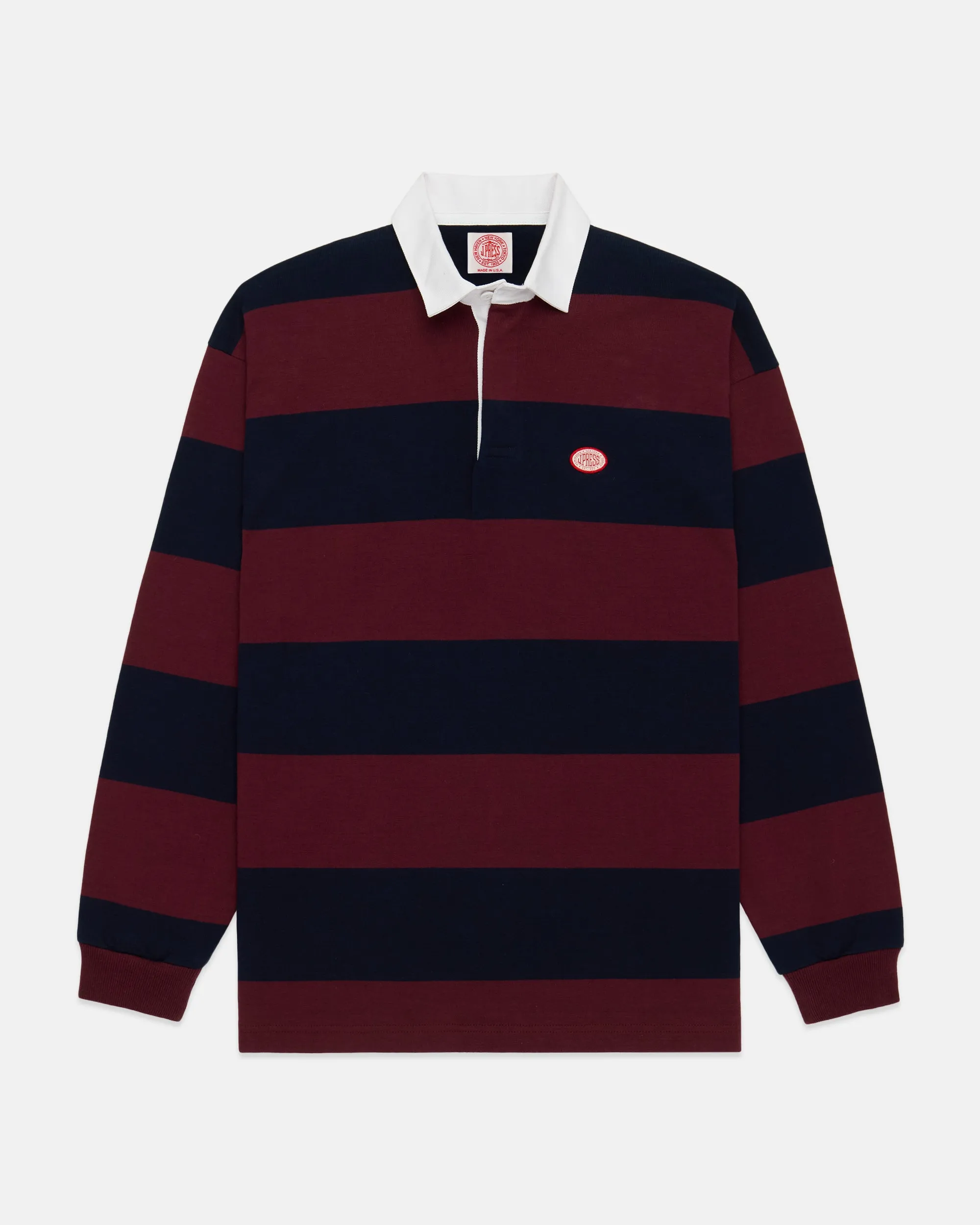 Made-in-USA Burgundy Guard Stripe J. Press Seal Cotton Rugby sold by J. Press