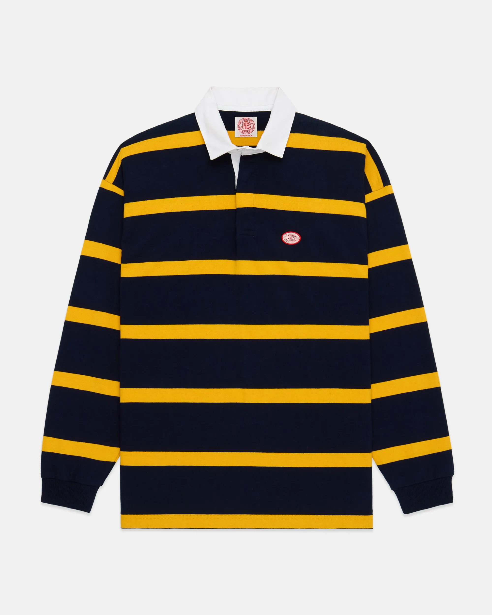 Made-in-USA Yellow Bar Stripe J. Press Seal Cotton Rugby sold by J. Press