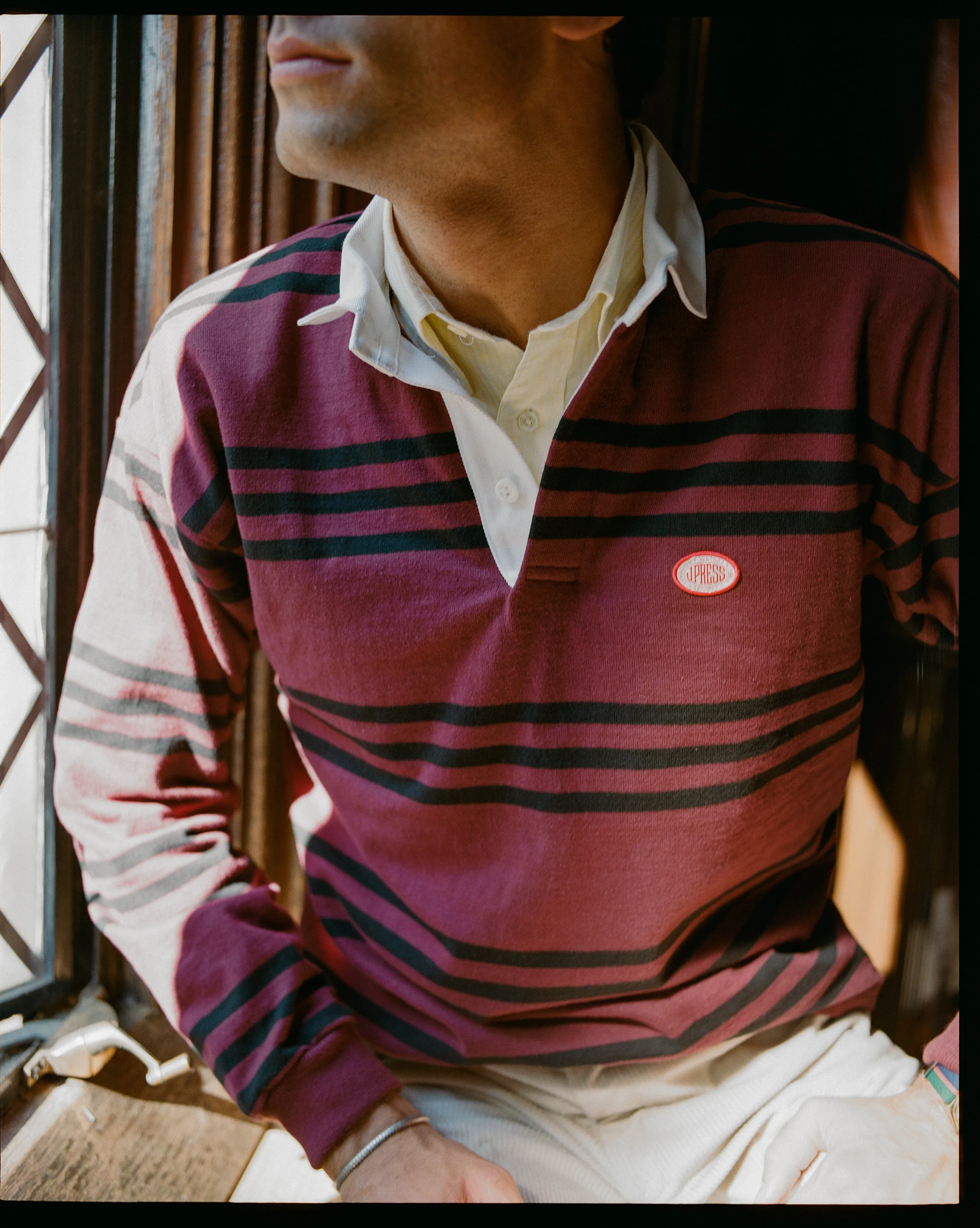 Made-in-USA Burgundy Triple Stripe J. Press Seal Cotton Rugby sold by J. Press product image thumbnail 3