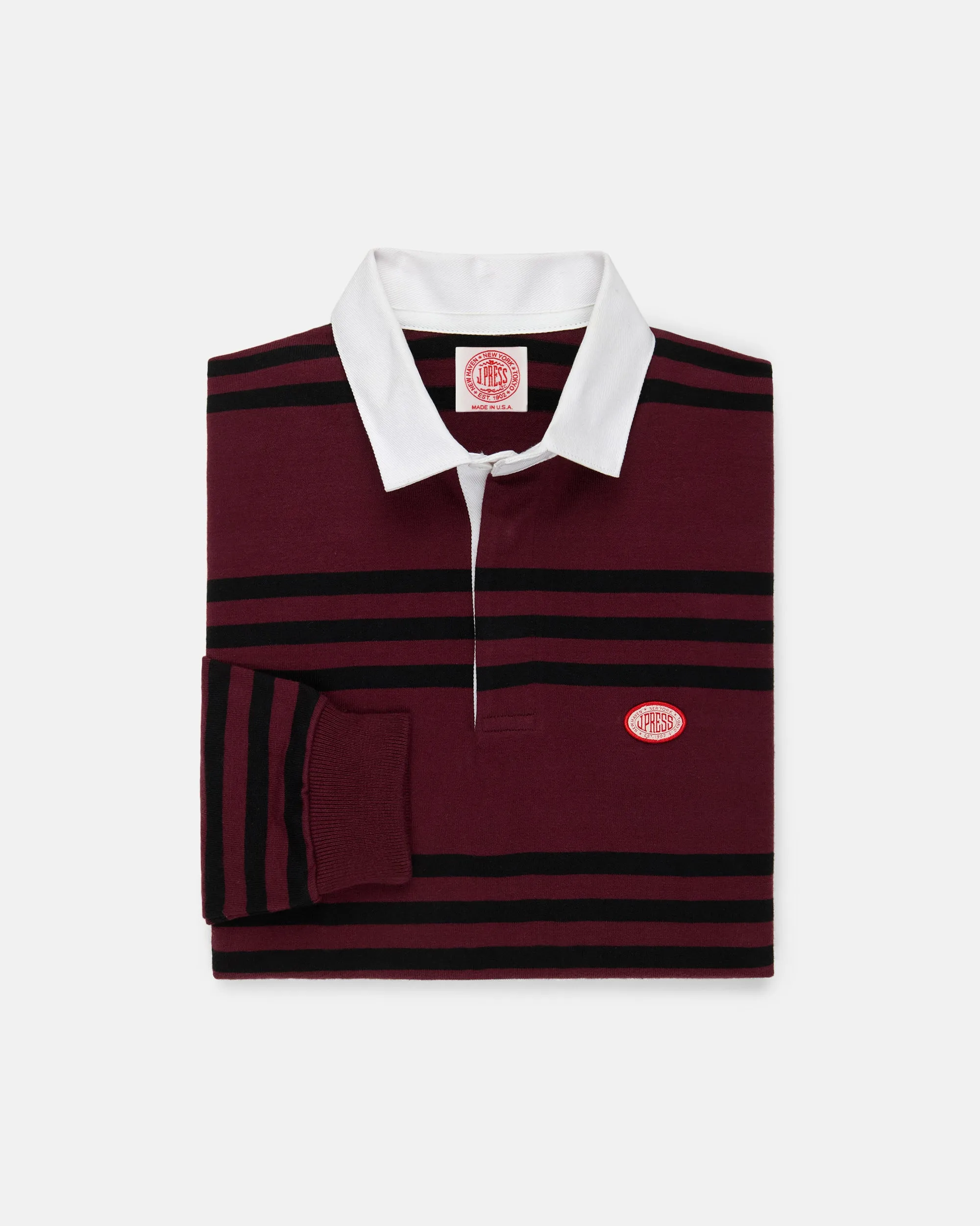 Made-in-USA Burgundy Triple Stripe J. Press Seal Cotton Rugby sold by J. Press product image thumbnail 2