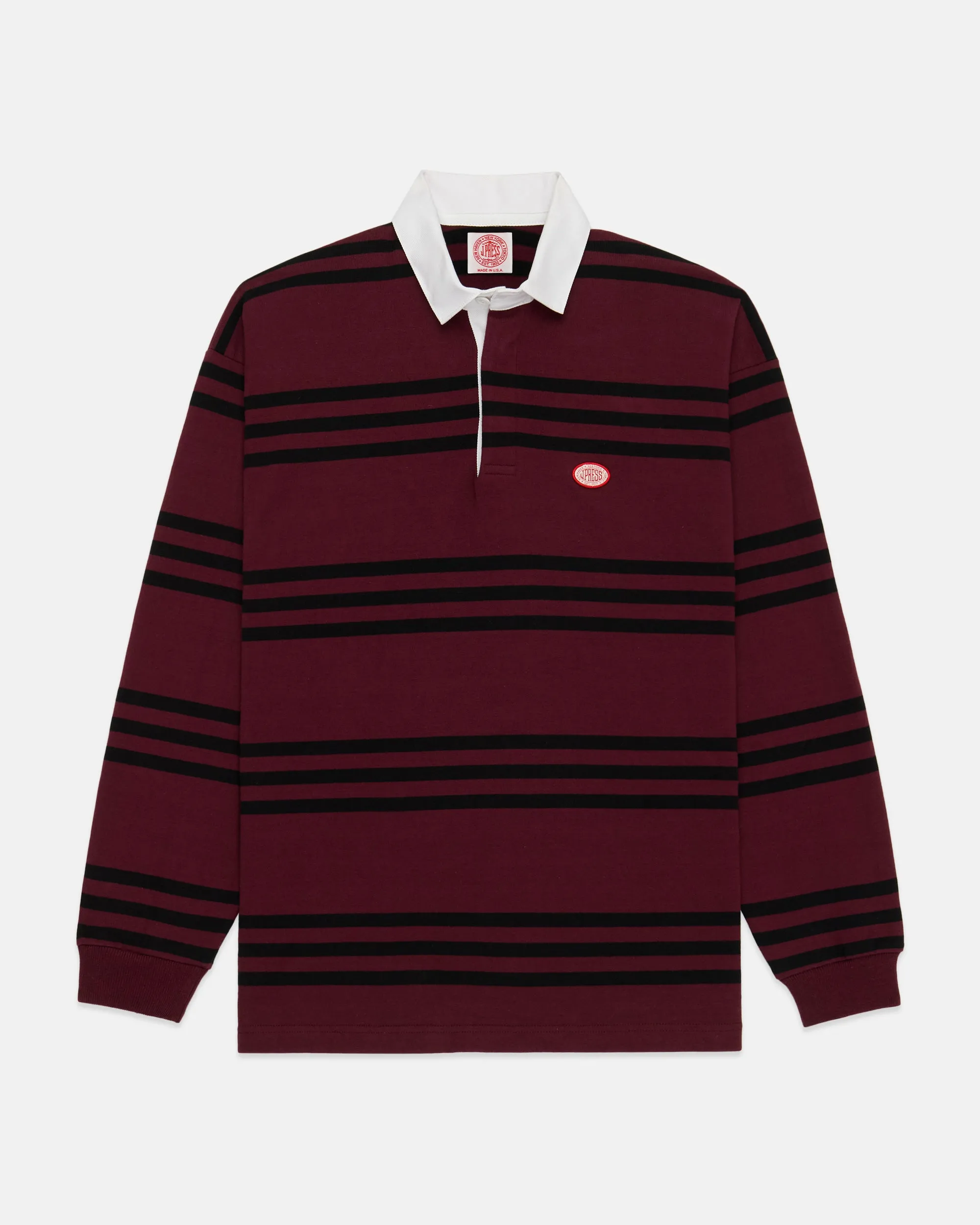 Made-in-USA Burgundy Triple Stripe J. Press Seal Cotton Rugby sold by J. Press