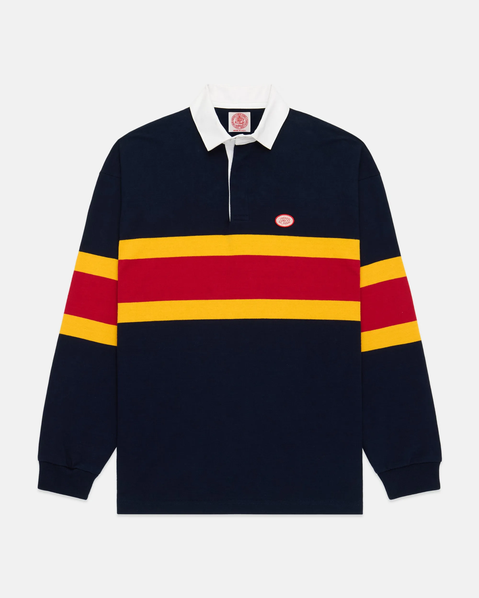 Made-in-USA Navy Mountain Stripe J. Press Seal Cotton Rugby sold by J. Press