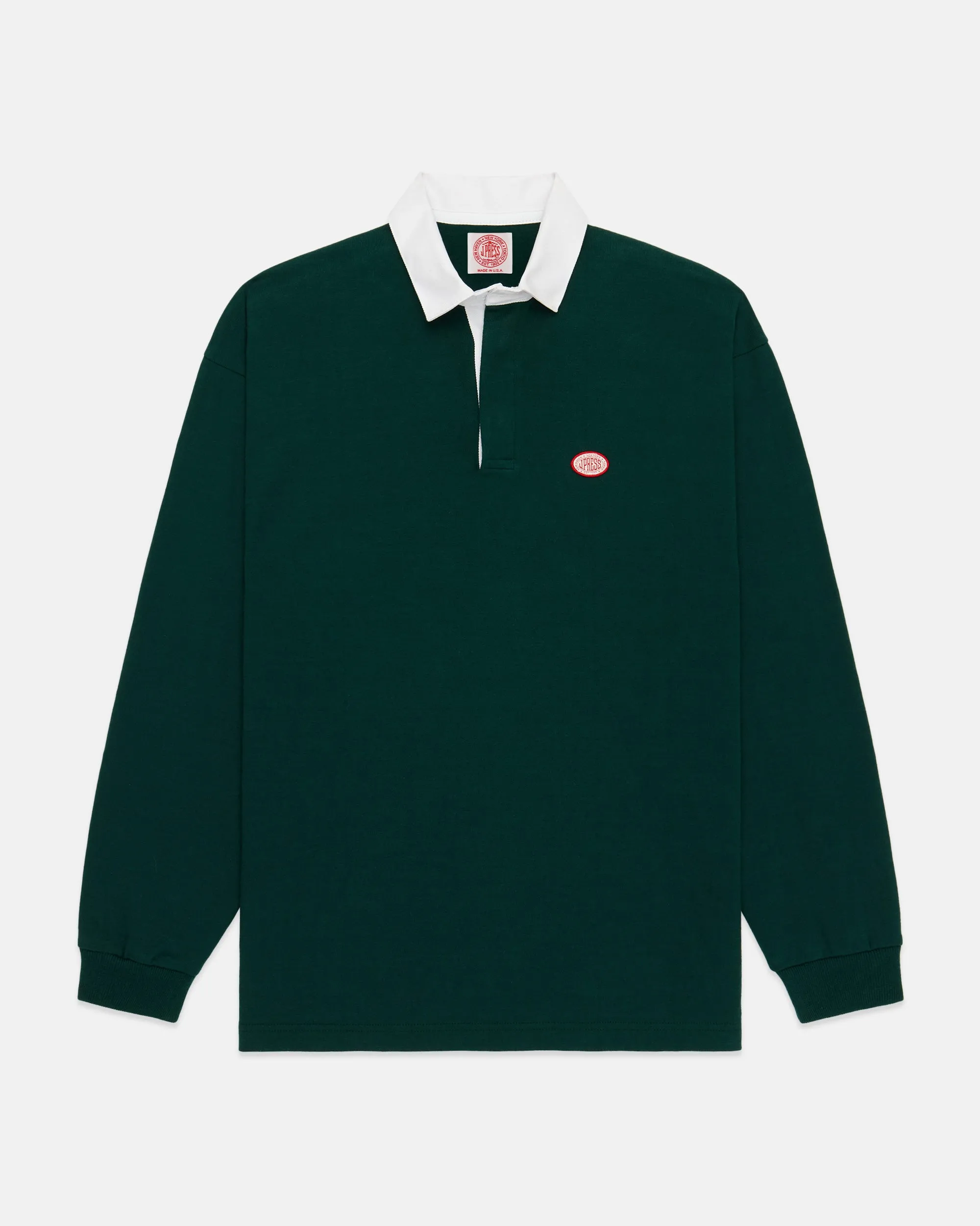 Made-in-USA Hunter Green J. Press Seal Rugby Shirt sold by J. Press
