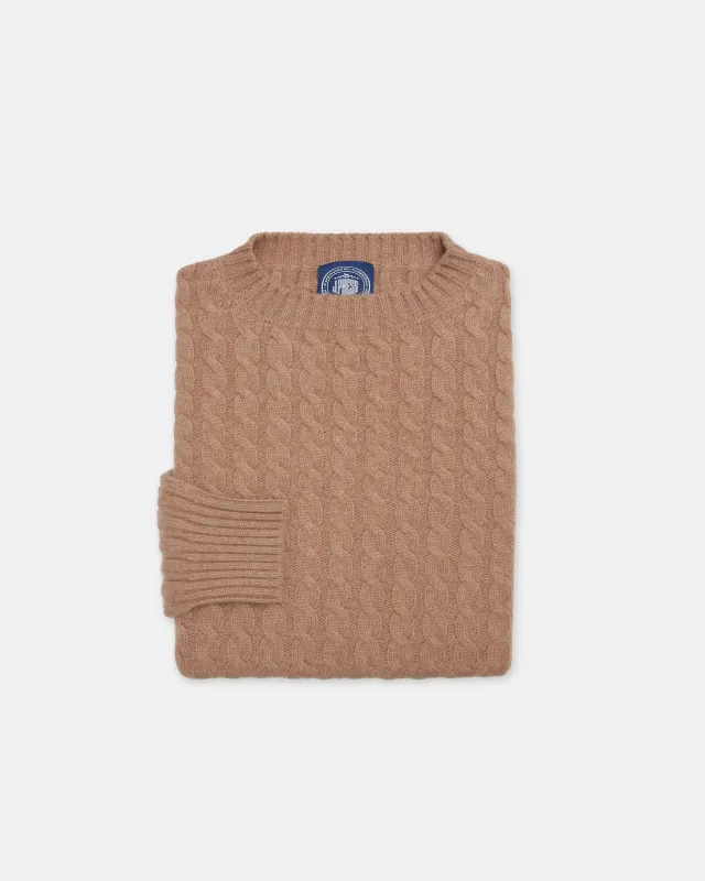 Made-in-Scotland Fawn Cable Knit Cashmere Sweater - Trim Fit sold by J. Press