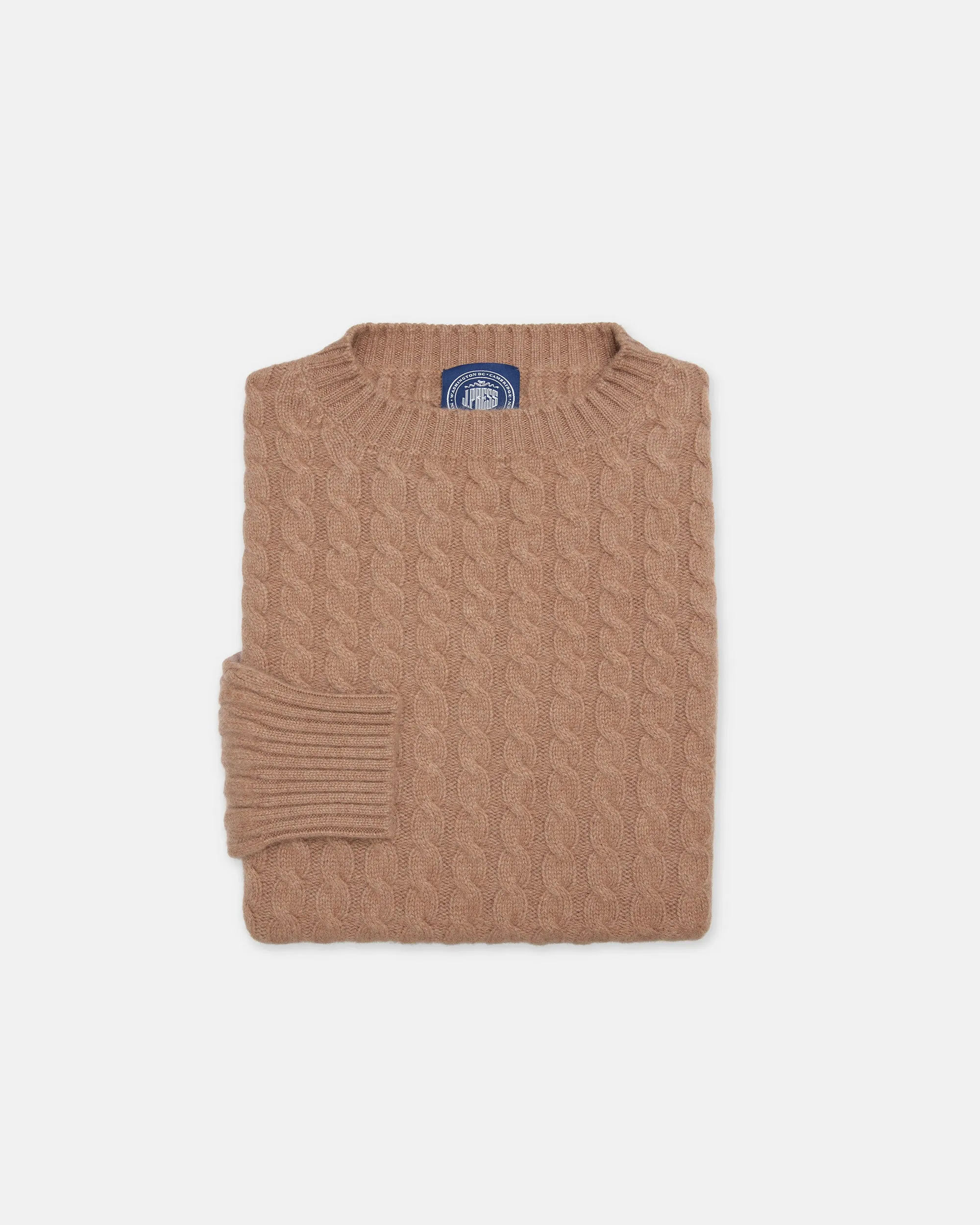 Made-in-Scotland Fawn Cable Knit Cashmere Sweater sold by J. Press