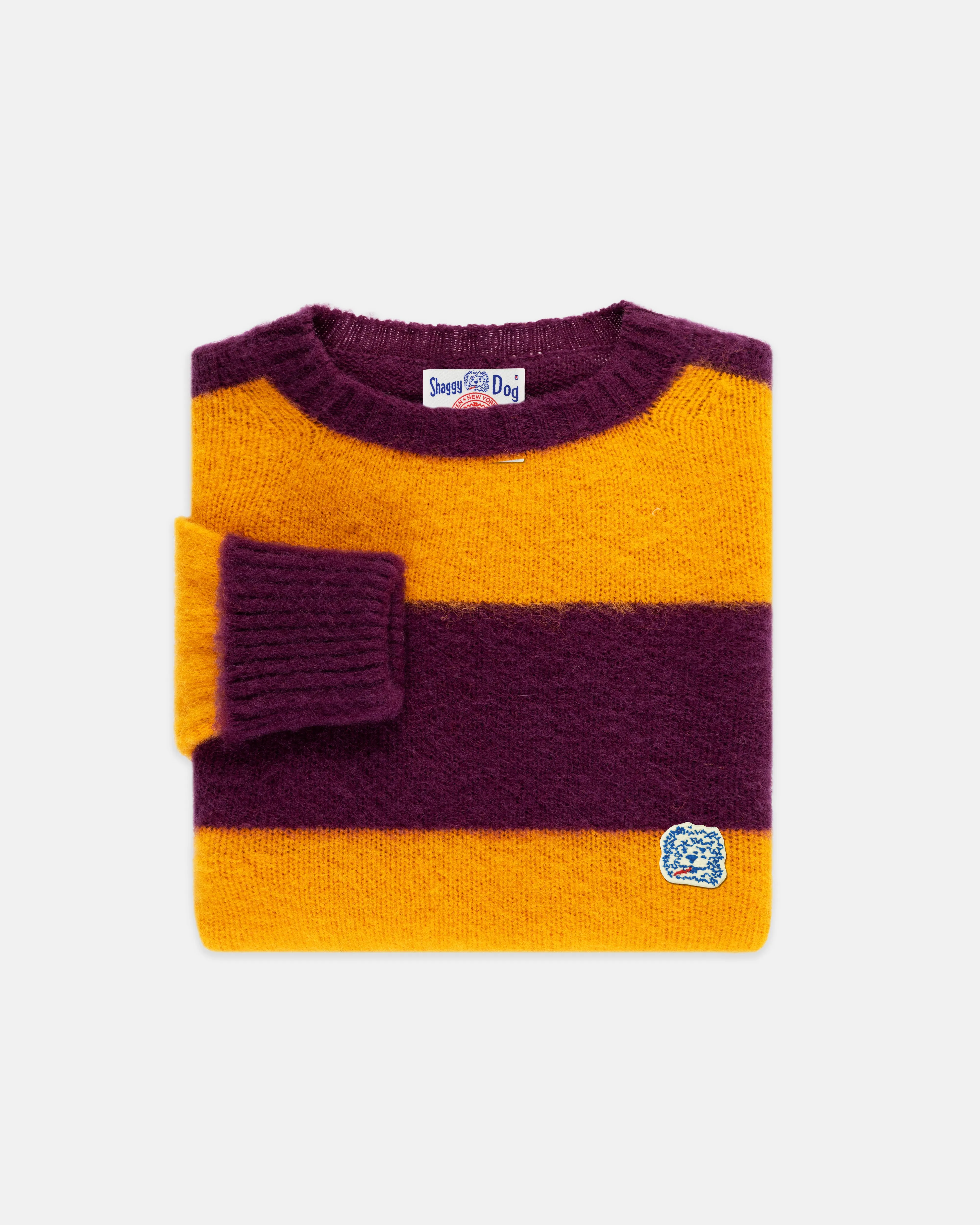 Made-in-Scotland Purple & Yellow Stripe Shaggy Dog Icon Sweater - Classic Fit sold by J. Press