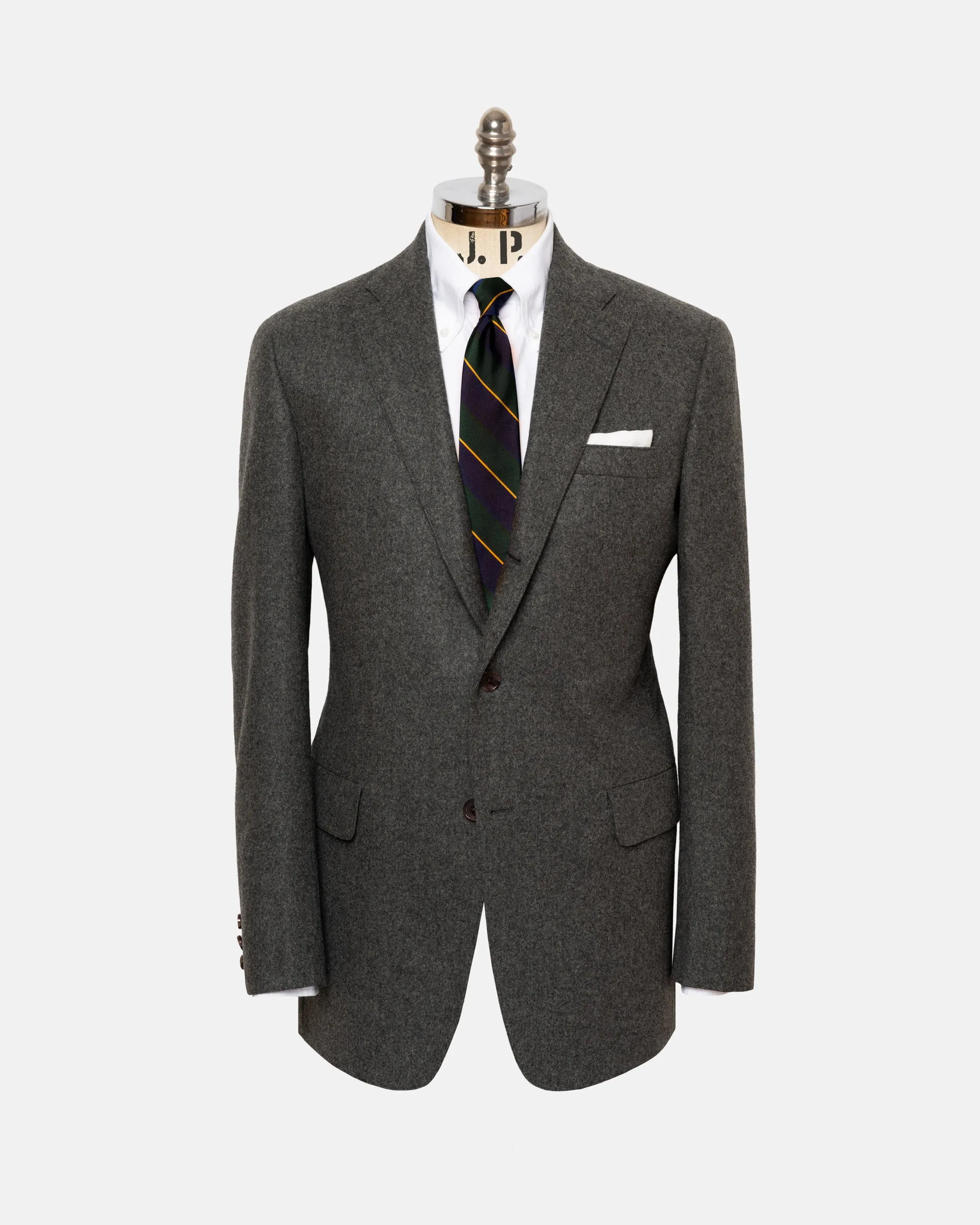 Made-in-USA Grey Fox Flannel Suit sold by J. Press