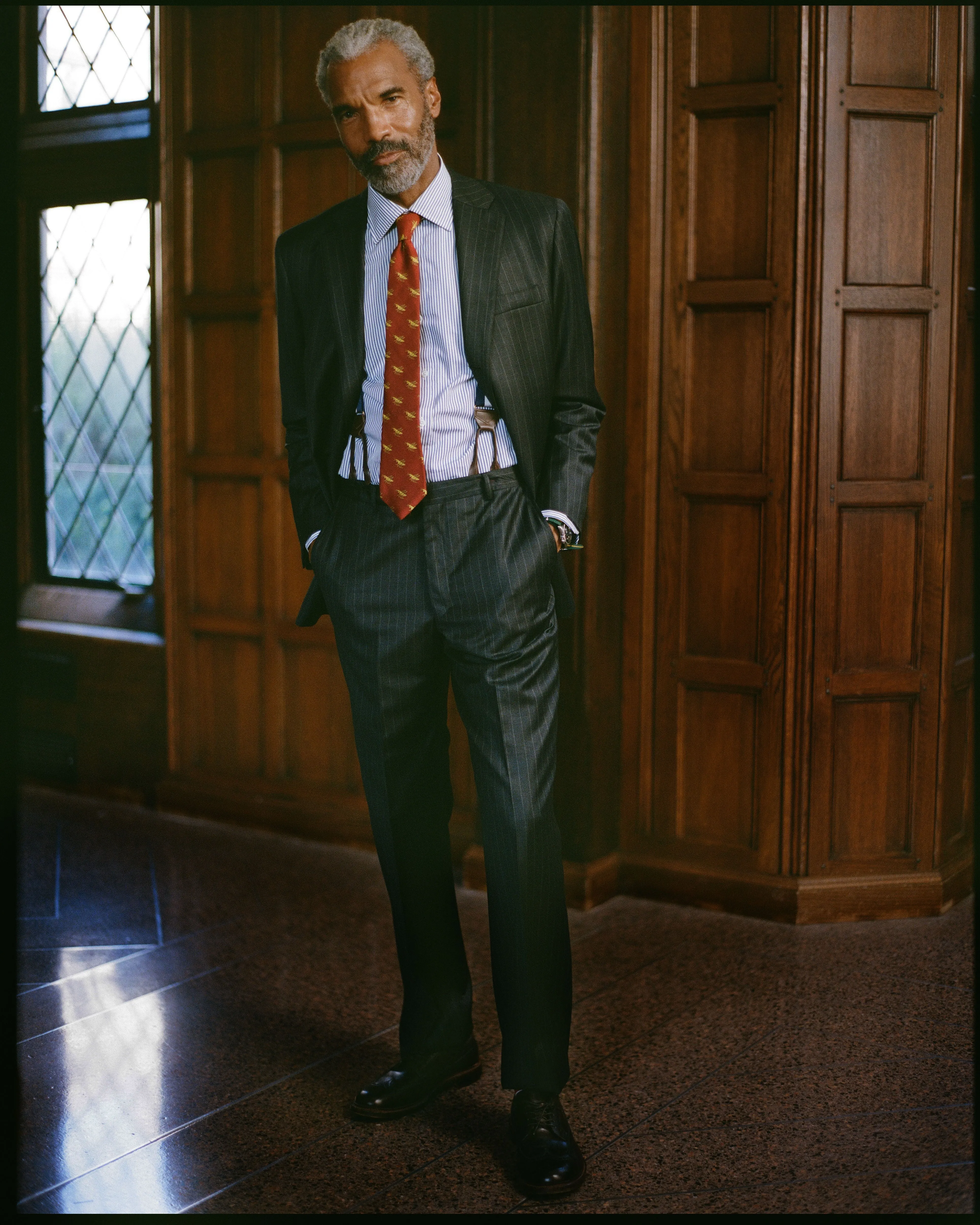 Made-in-USA Thomas Mason Navy Bengal Stripe Spread Collar Dress Shirt - Regular Fit sold by J. Press product image thumbnail 4