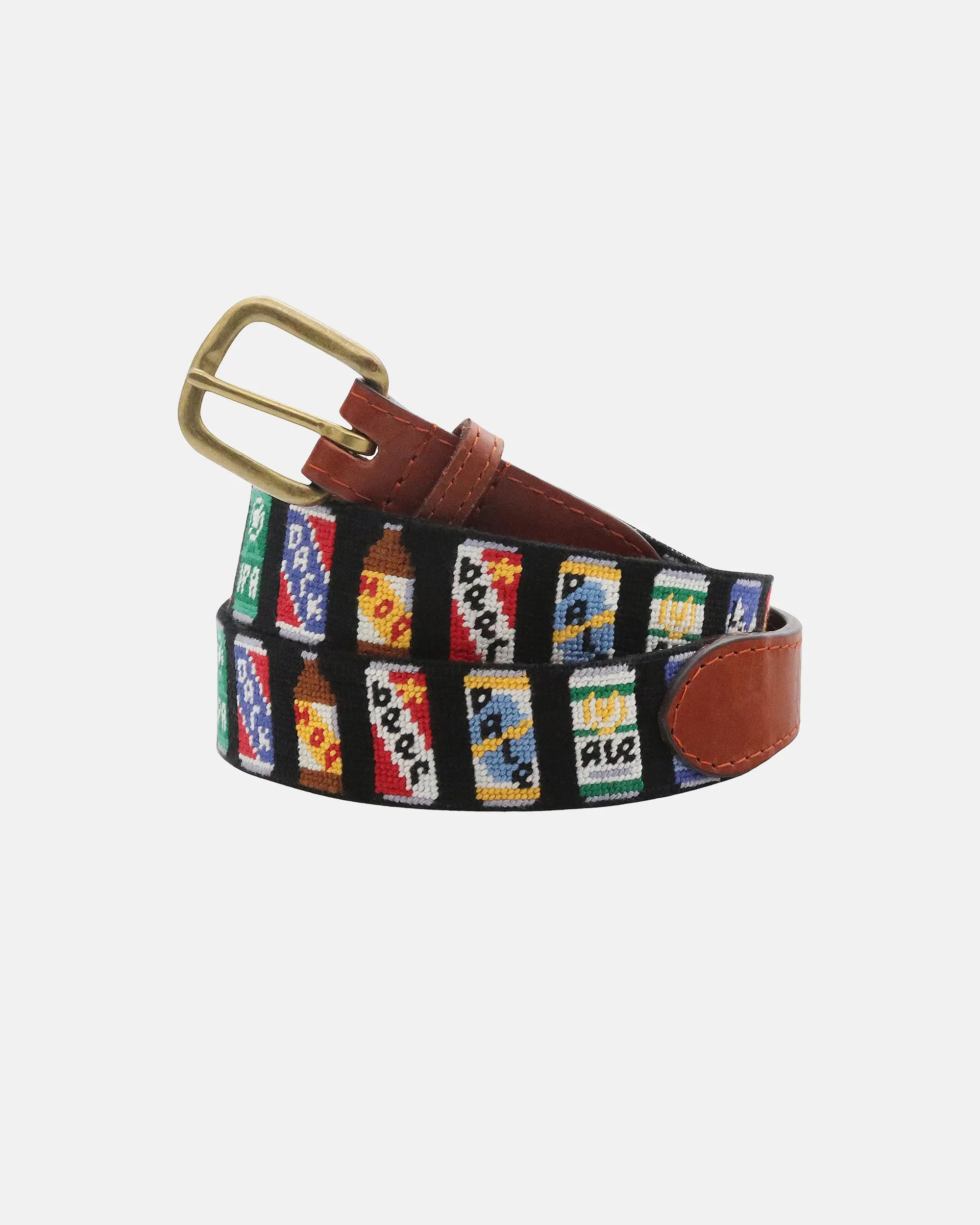Beer Can Black Needlepoint Belt sold by J. Press
