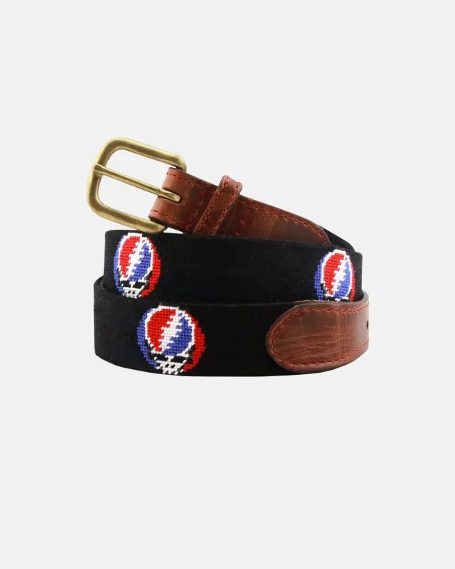 Steal Your Face Black Needlepoint Belt sold by J. Press