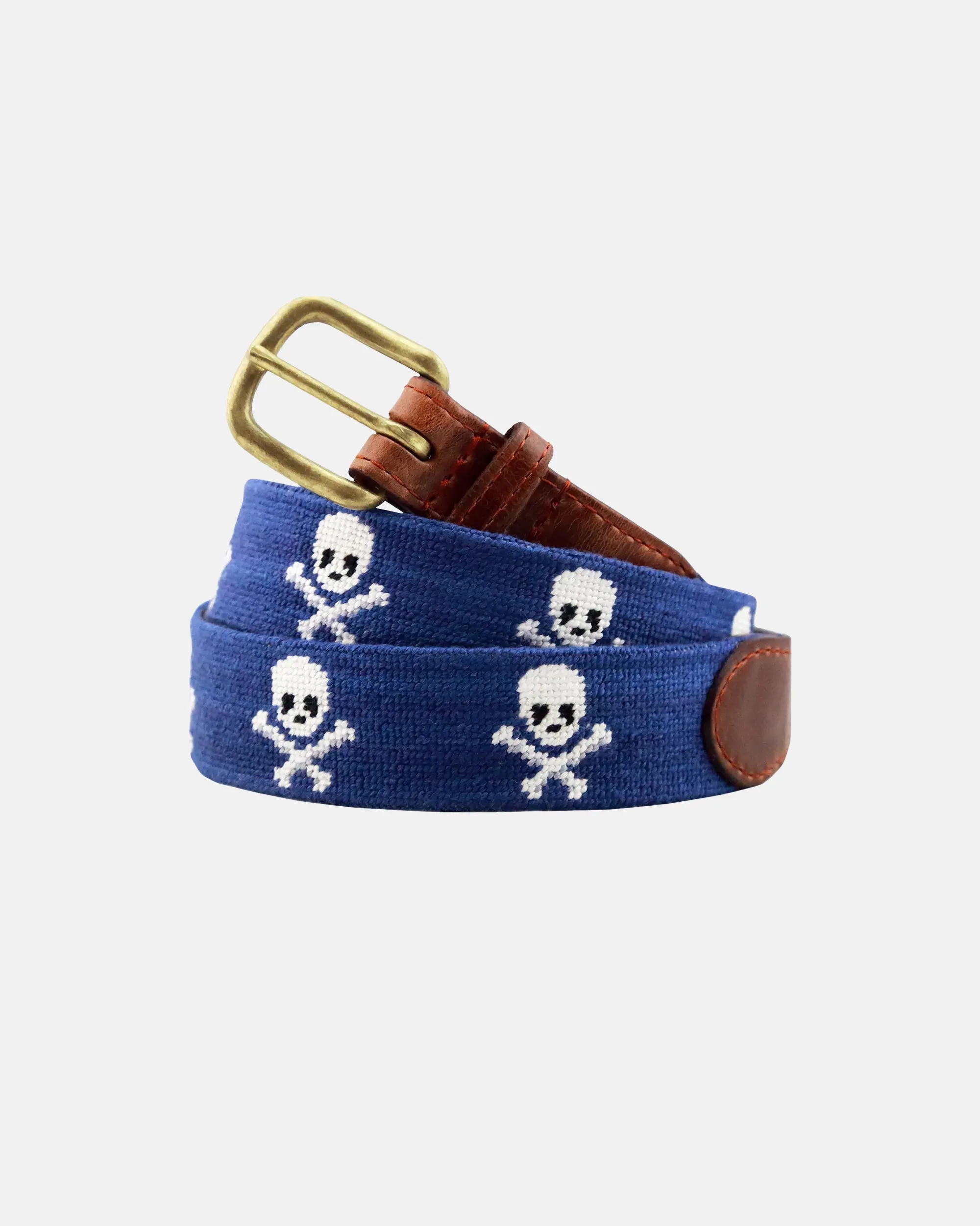 Skull and Bones Navy Needlepoint Belt sold by J. Press