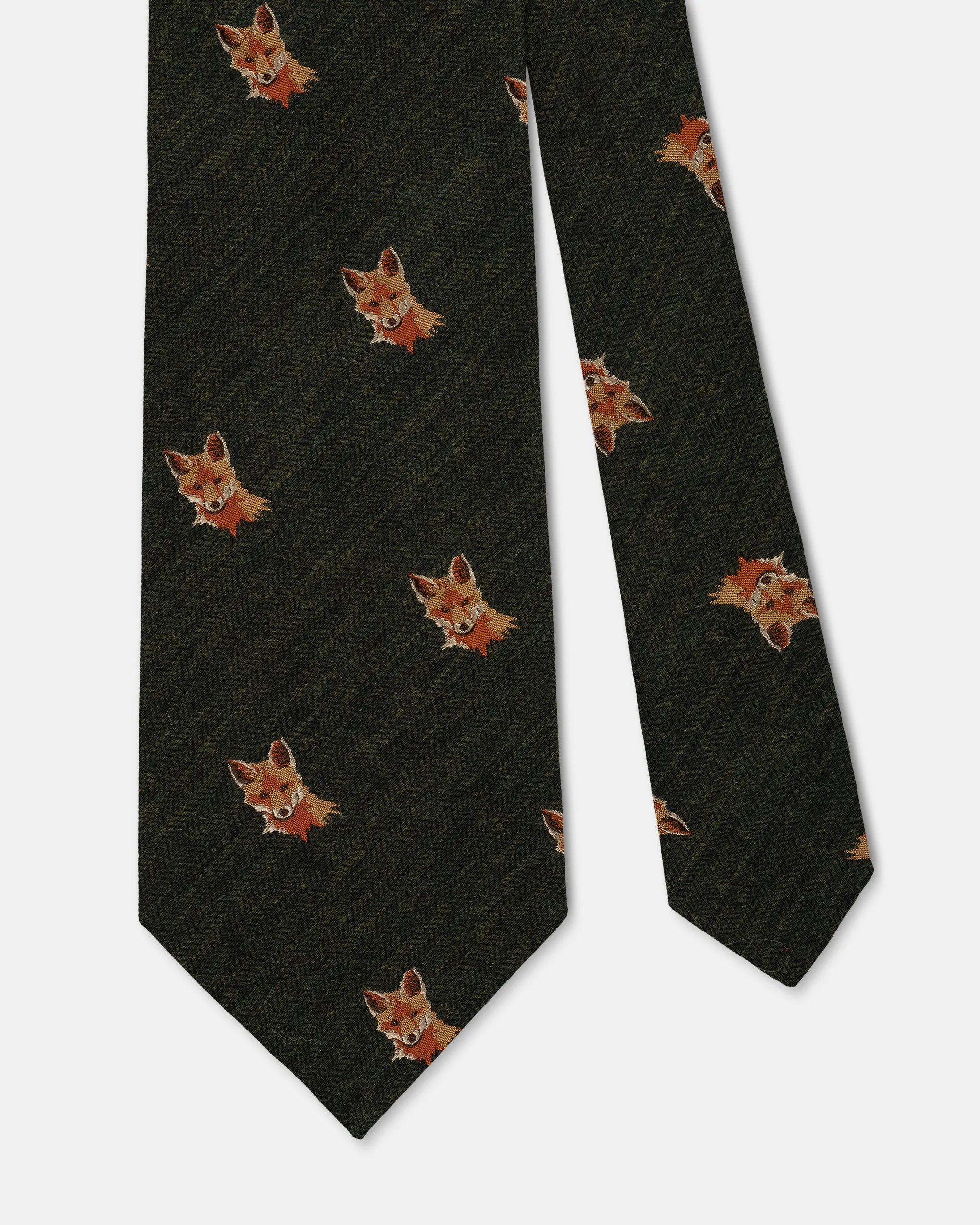 Made-in-USA Dark Green Fox Head Wool Challis Tie sold by J. Press product image thumbnail 2