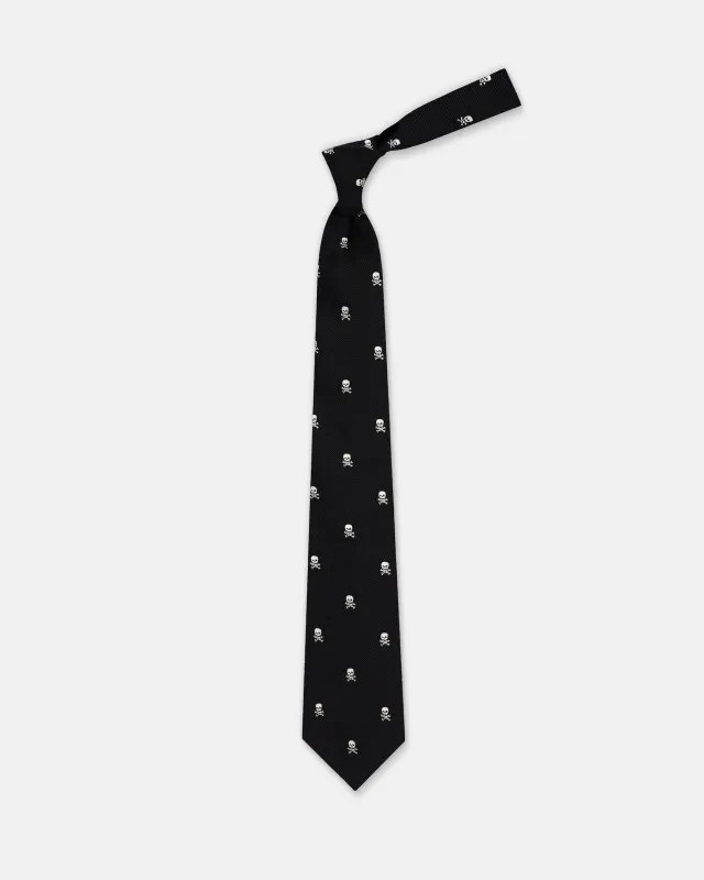 Made-in-USA Black and White Skull & Bones Club Tie sold by J. Press