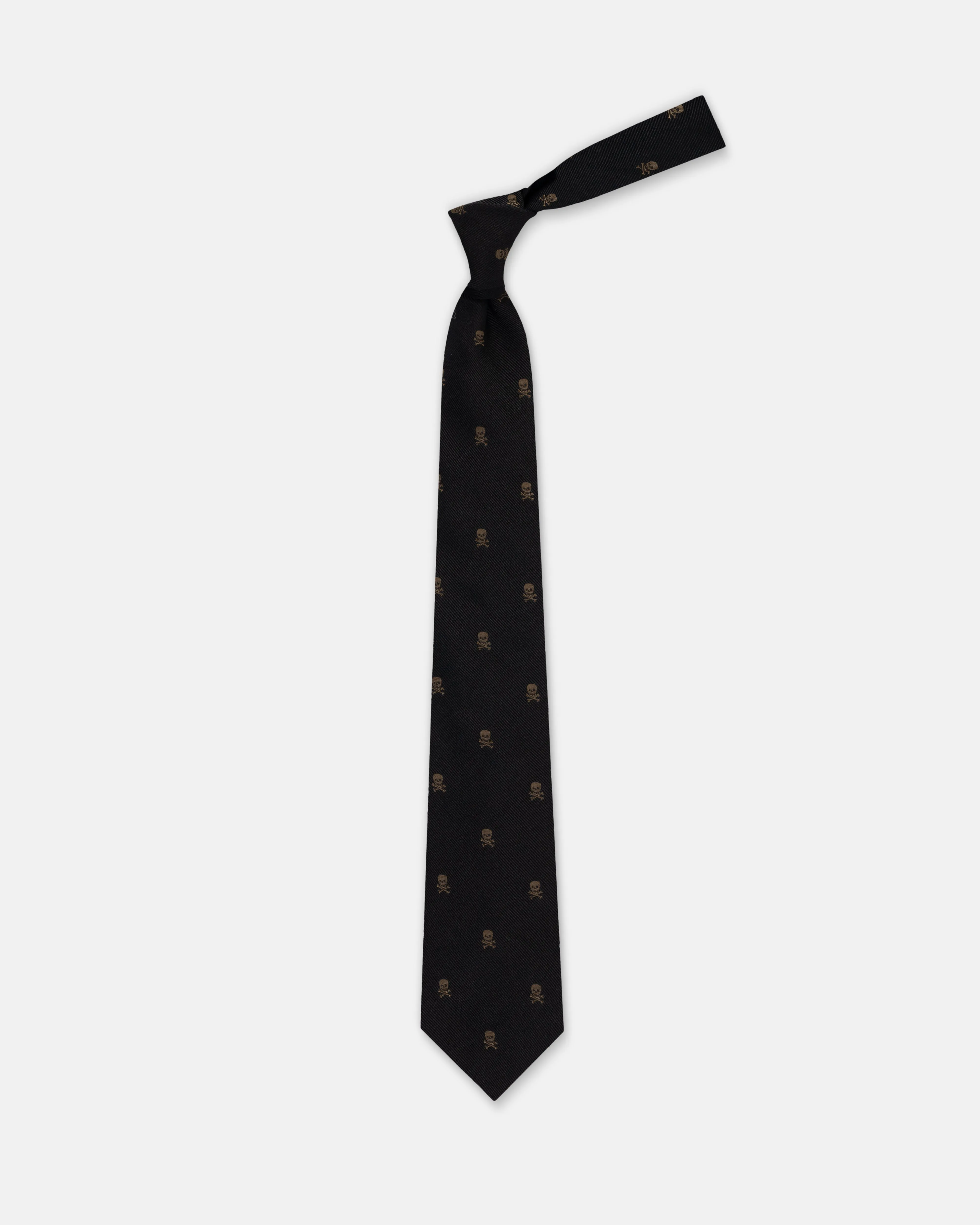 Made-in-USA Black and Buff Skull & Bones Club Tie sold by J. Press