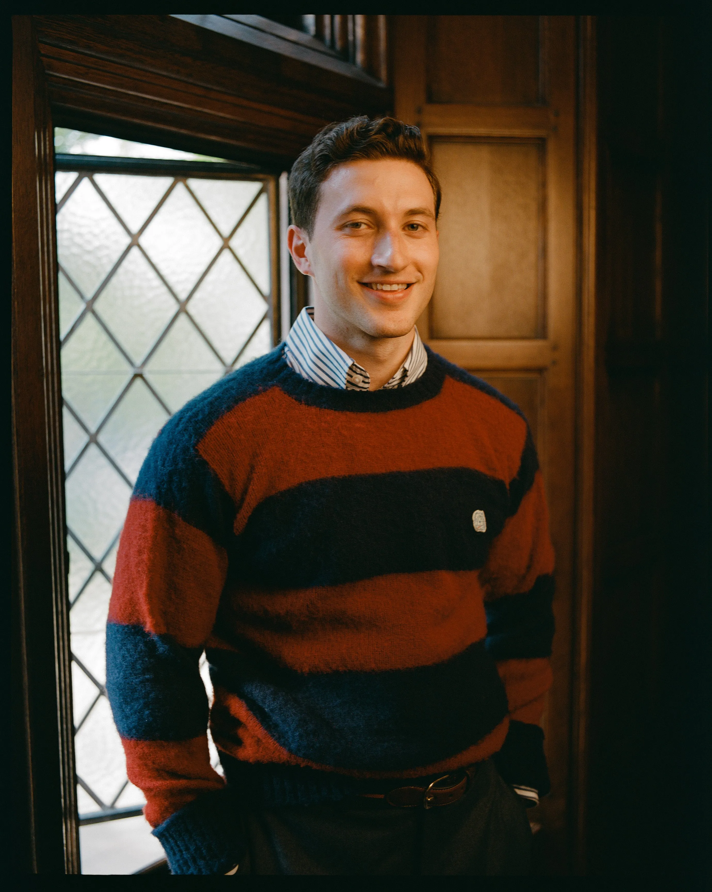 Made-in-Scotland Navy & Dark Red Stripe Shaggy Dog Icon Sweater - Classic Fit sold by J. Press product image thumbnail 3