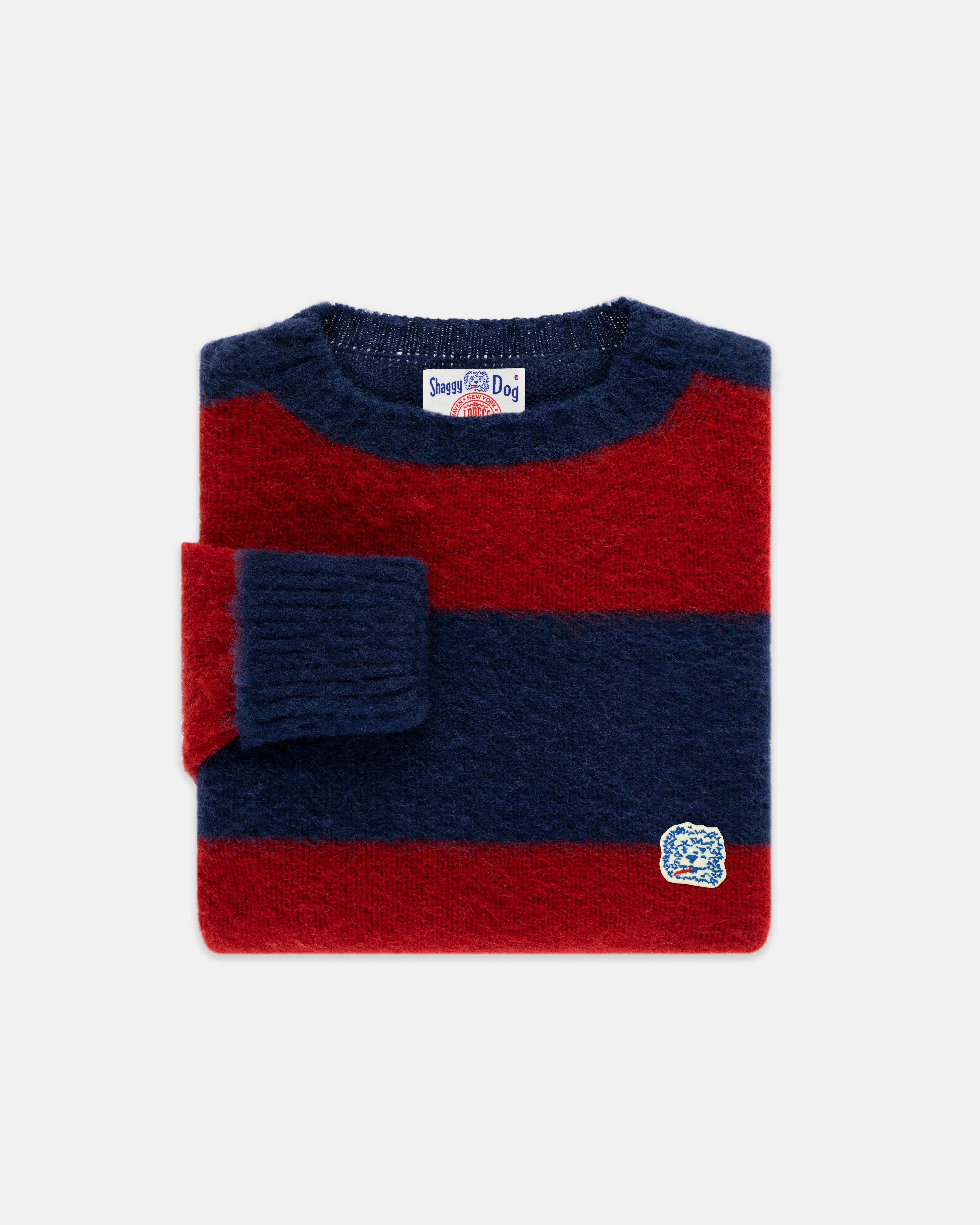 Made-in-Scotland Navy & Dark Red Stripe Shaggy Dog Icon Sweater - Classic Fit sold by J. Press