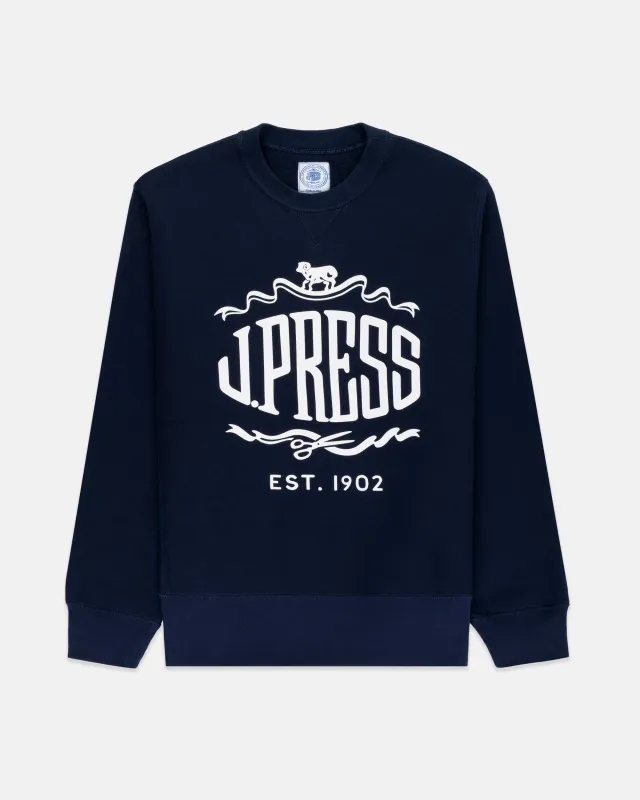 Made-in-USA Navy J. Press "Sheep and Shears" Logo Sweatshirt sold by J. Press