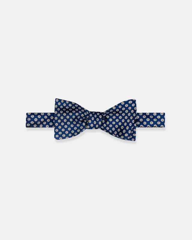 Made-in-England Navy Printed Foulard Silk Bow Tie sold by J. Press