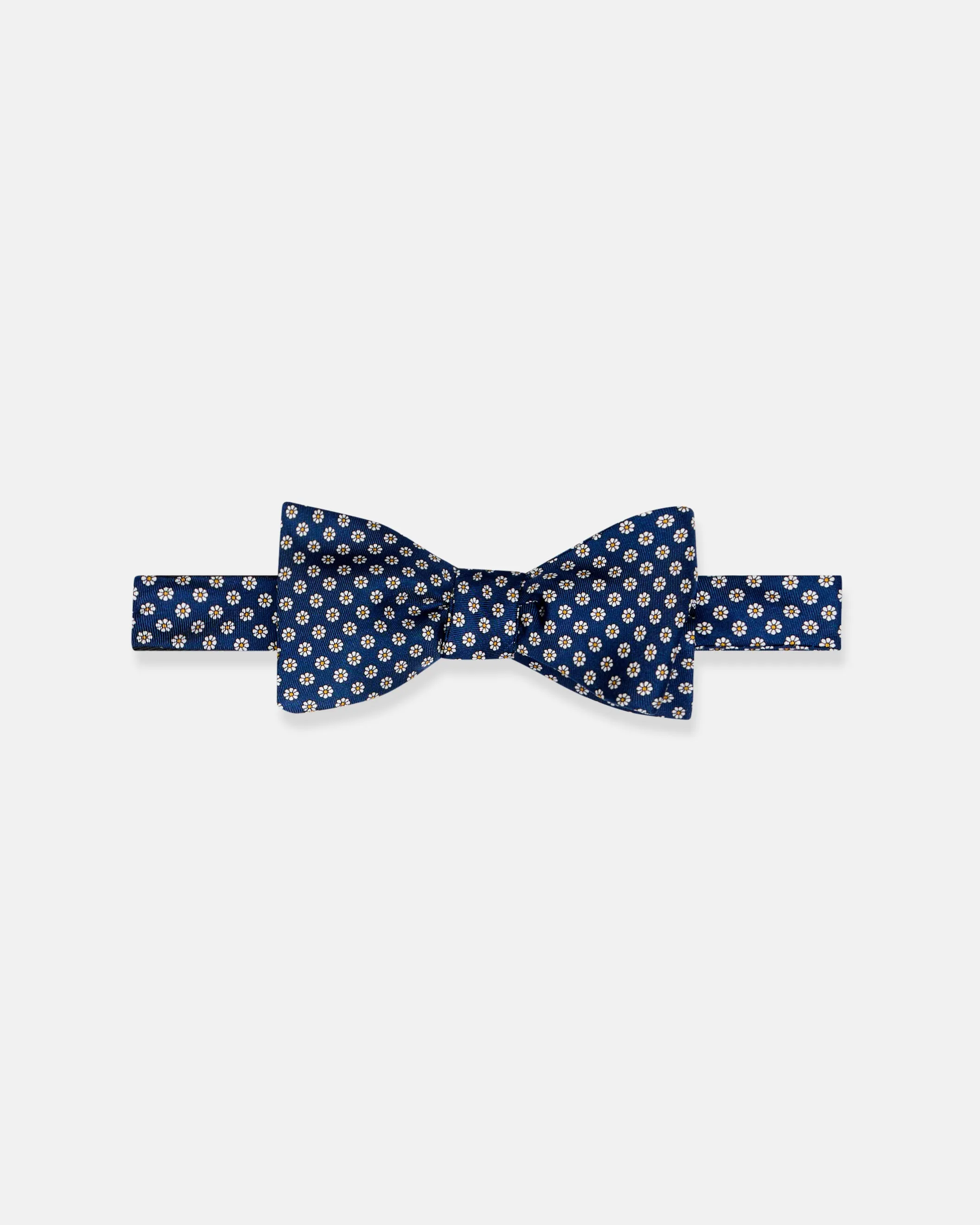 Made-in-UK Navy Printed Foulard Silk Bow Tie sold by J. Press