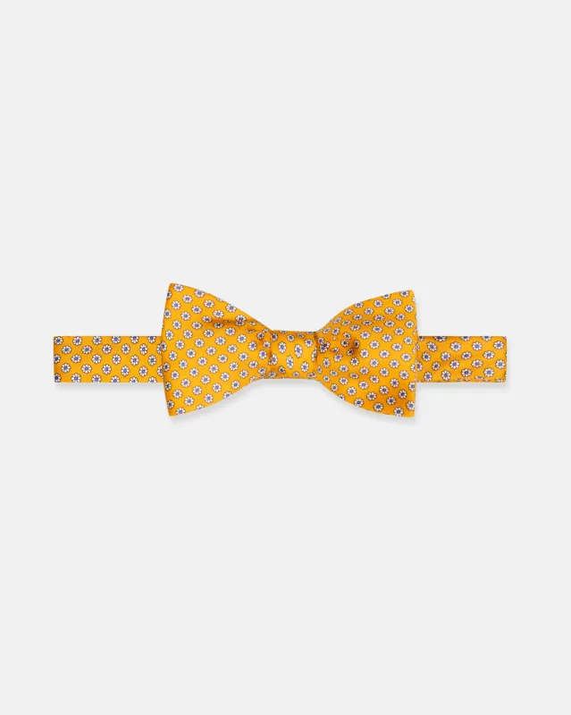 Made-in-England Gold Printed Foulard Silk Bow Tie sold by J. Press