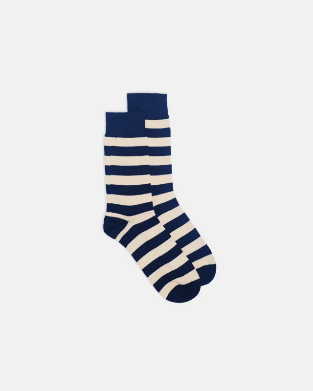 Navy & Light Grey Hoop Stripe Cotton Socks sold by J. Press