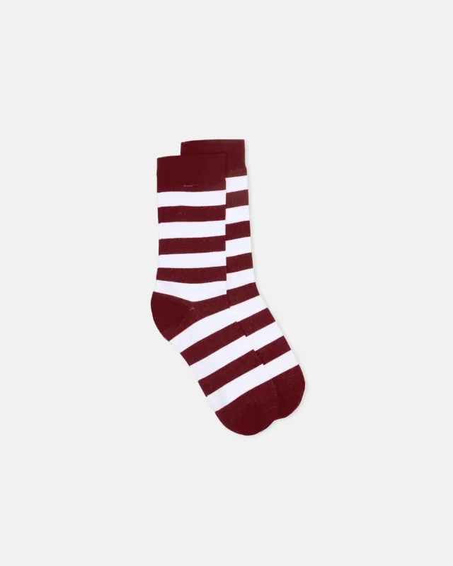 Burgundy & White Hoop Stripe Cotton Socks sold by J. Press