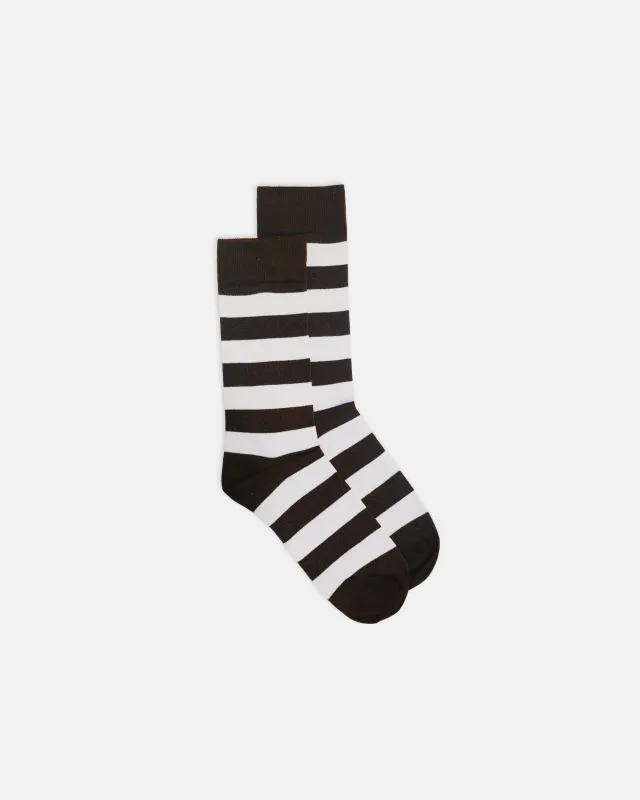 Brown & White Hoop Stripe Cotton Socks sold by J. Press